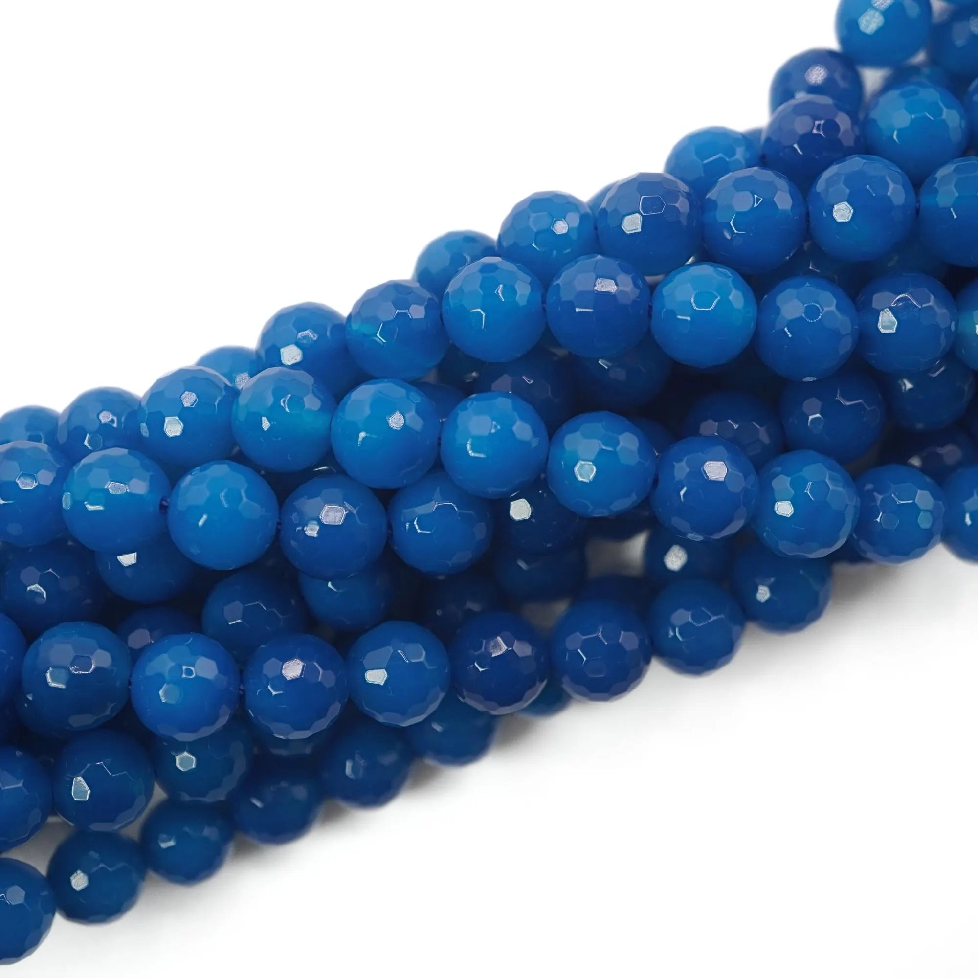 Blue Agate Faceted Round Shape Gemstone Strand Beads