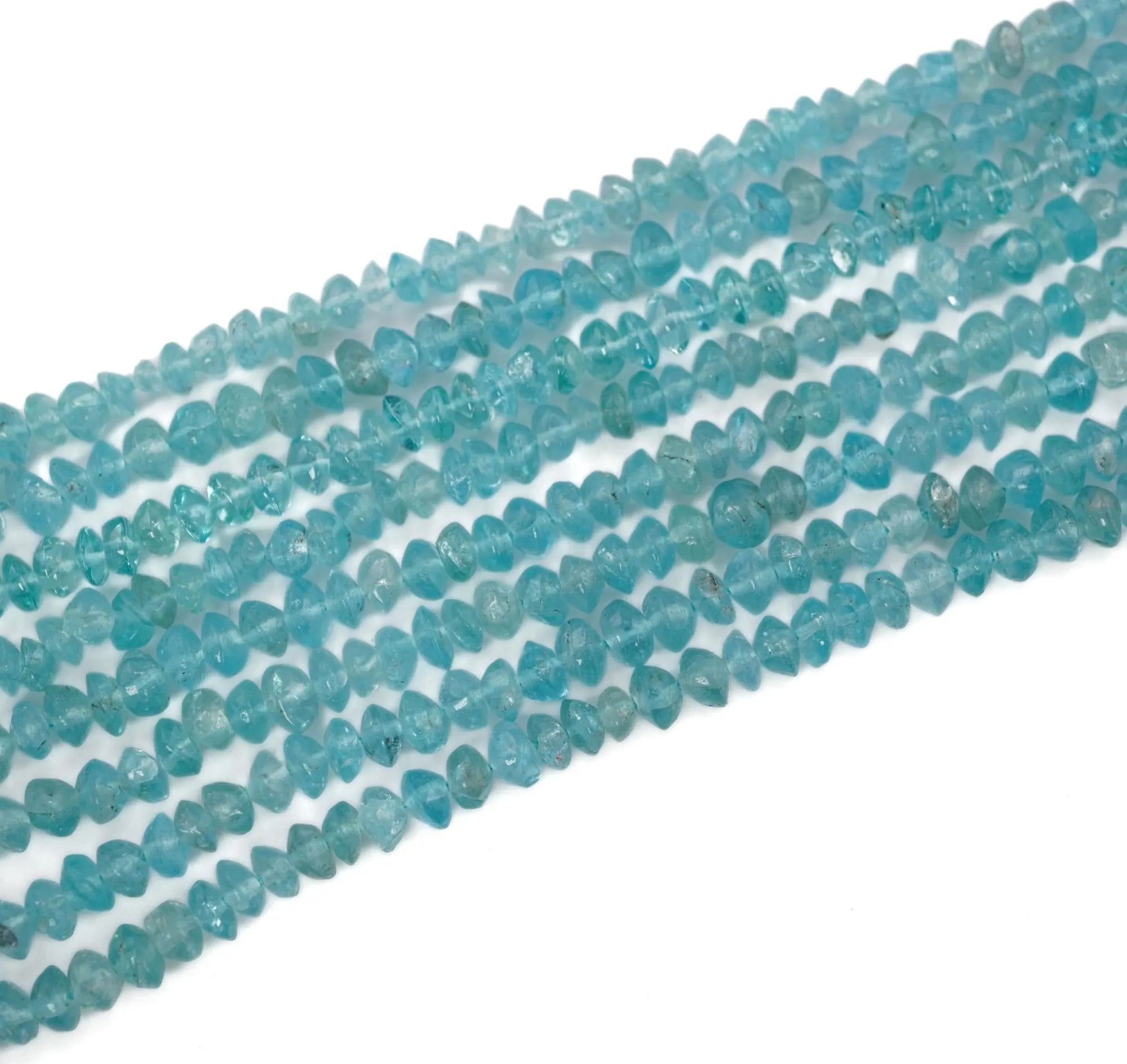 Blue Apatite Smooth Rondelle Shape 4X4 MM Gemstone 15 Inches Strand Beads