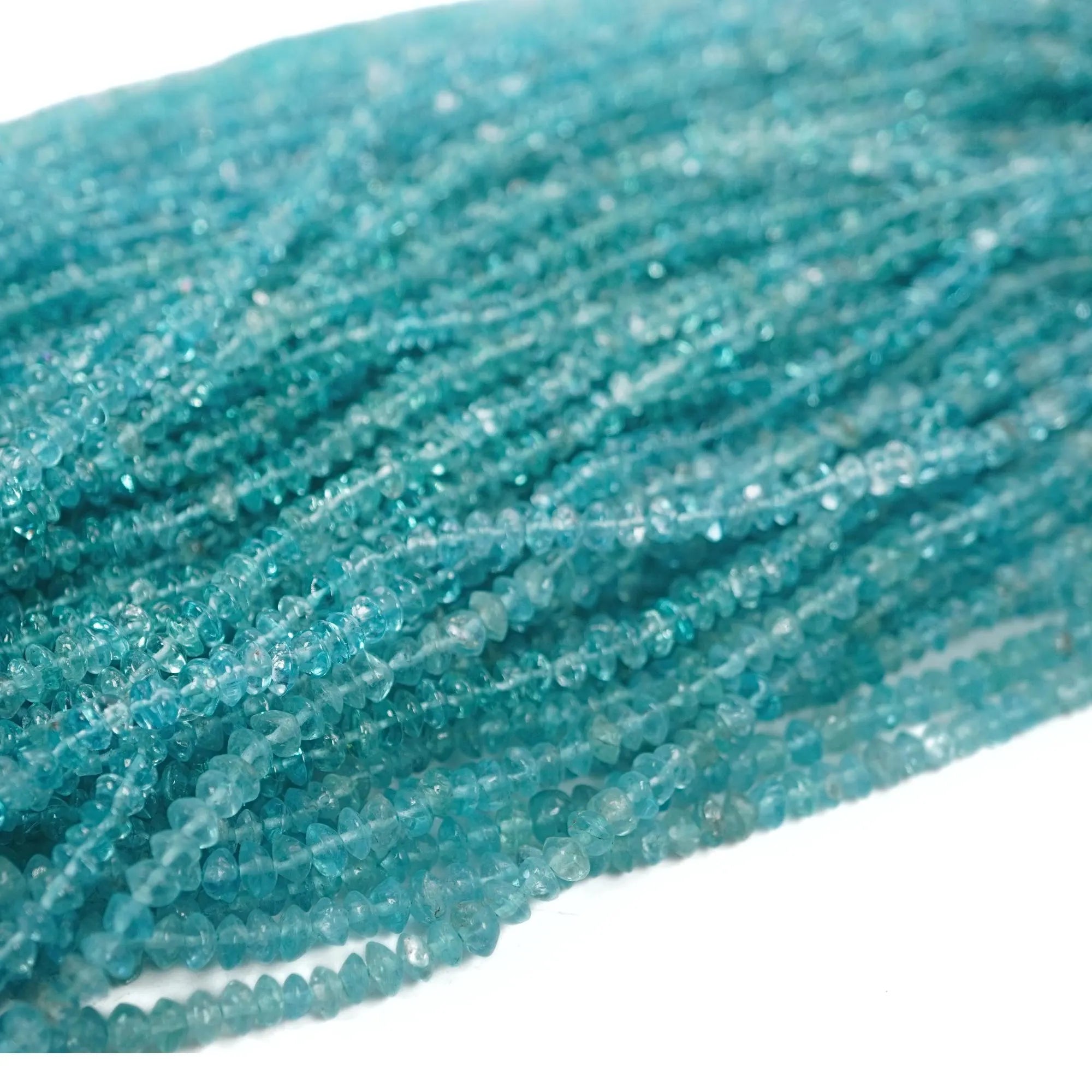 Blue Apatite Smooth Rondelle Shape 4X4 MM Gemstone 15 Inches Strand Beads