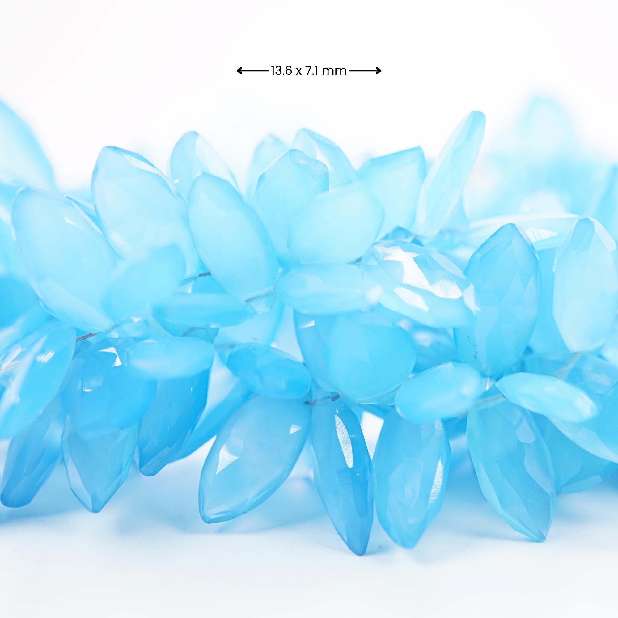 Blue Chalcedony Faceted Leaf Shape Gemstone  Strand Beads