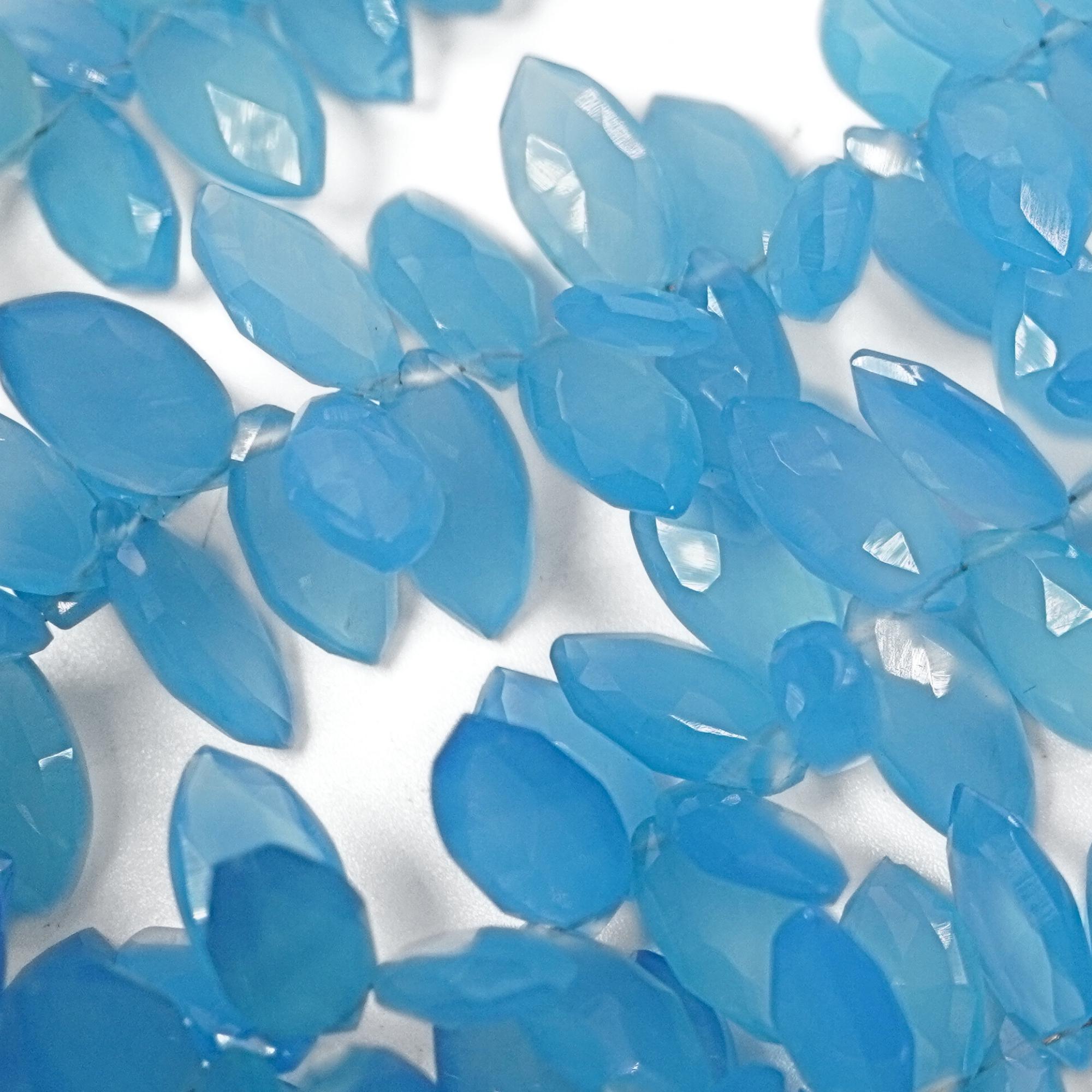 Blue Chalcedony Faceted Leaf Shape Gemstone  Strand Beads