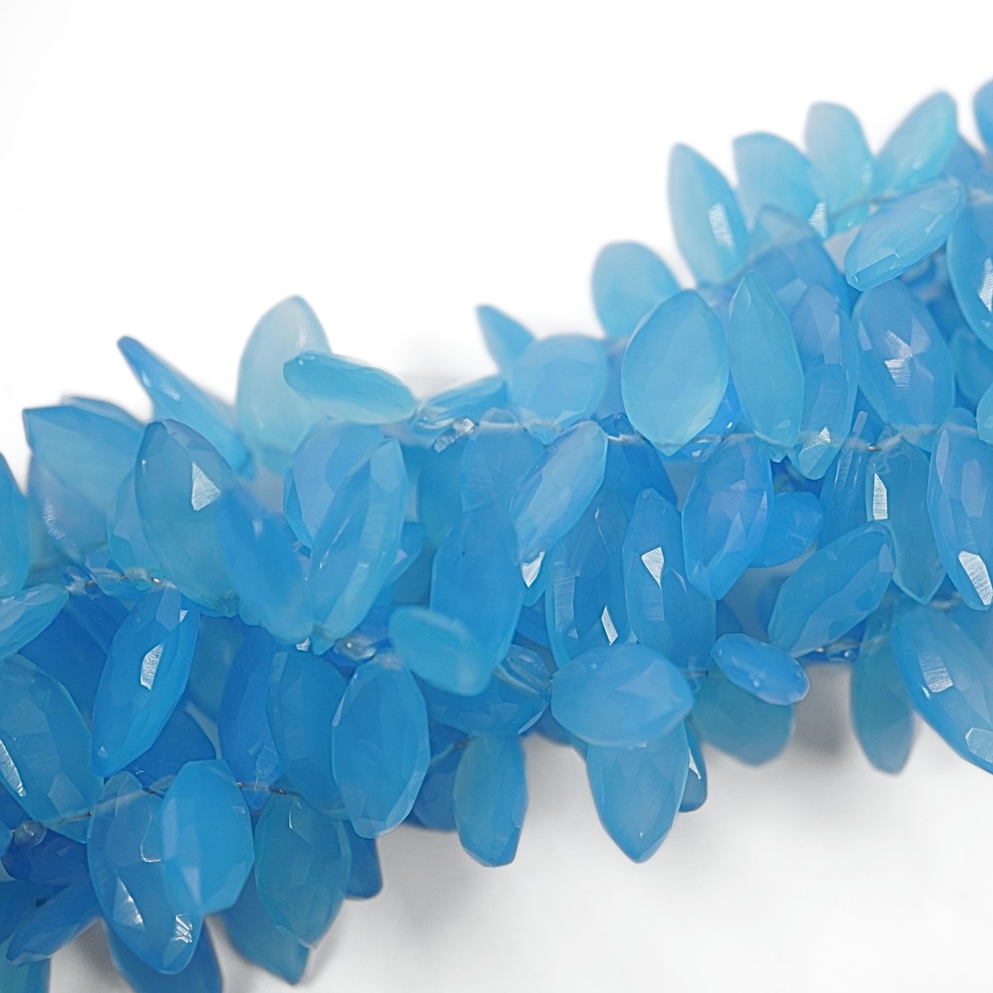 Blue Chalcedony Faceted Leaf Shape Gemstone  Strand Beads