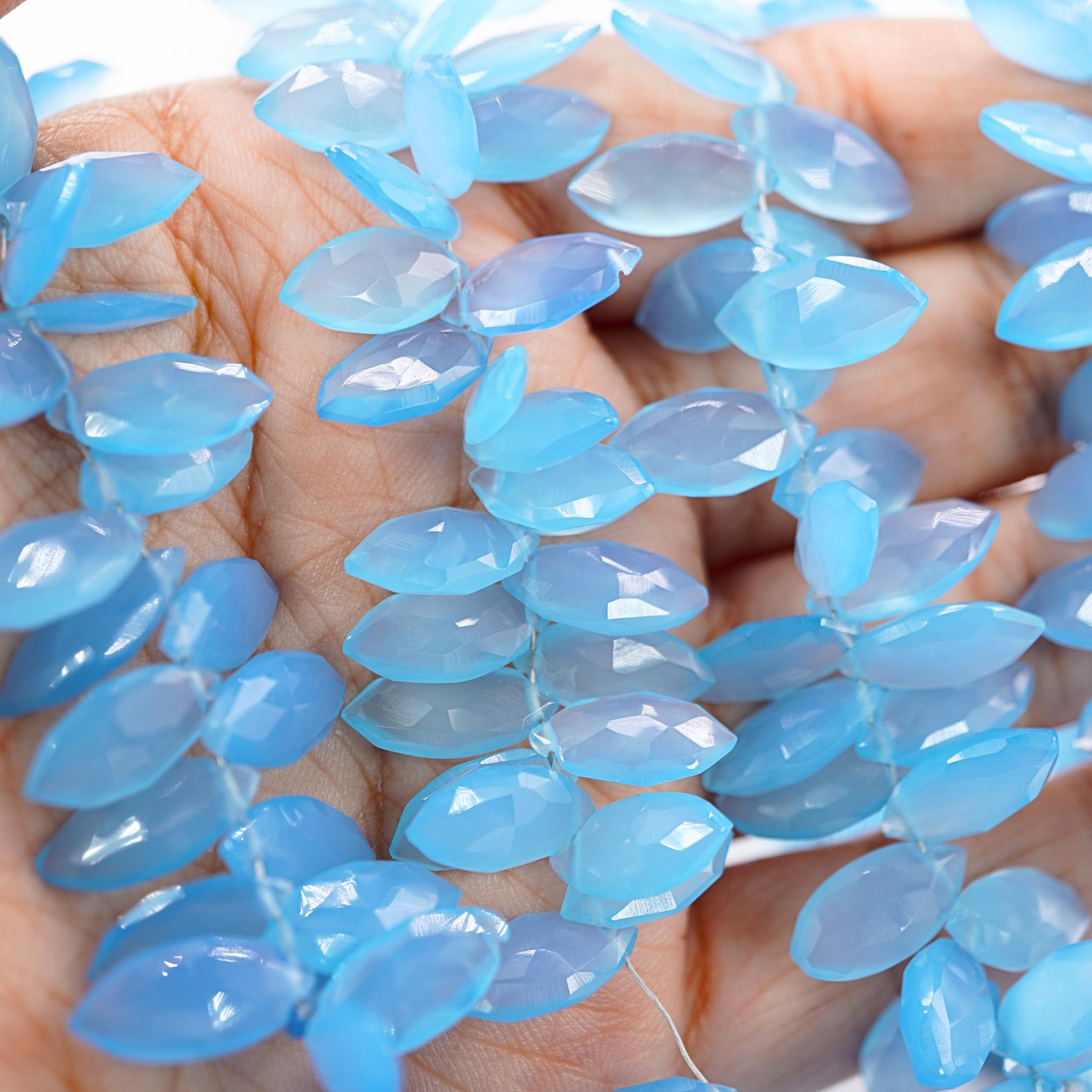 Blue Chalcedony Faceted Leaf Shape Gemstone  Strand Beads