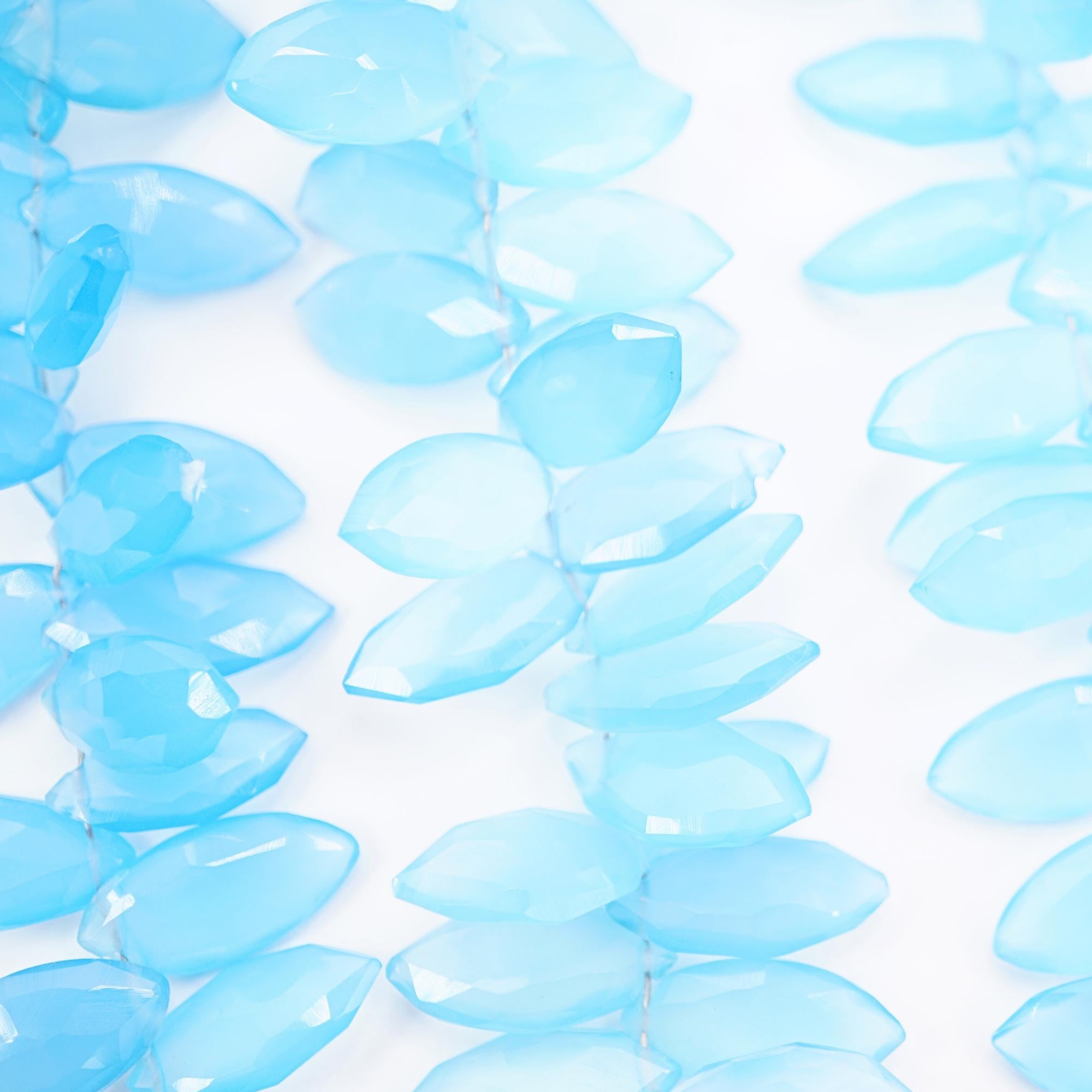 Blue Chalcedony Faceted Leaf Shape Gemstone  Strand Beads