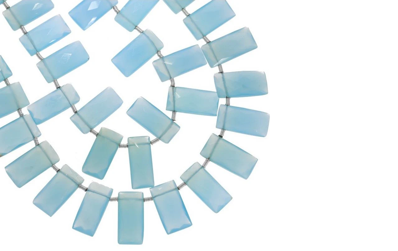 Blue Chalcedony Faceted Rectangle Shape Gemstone Strand Beads