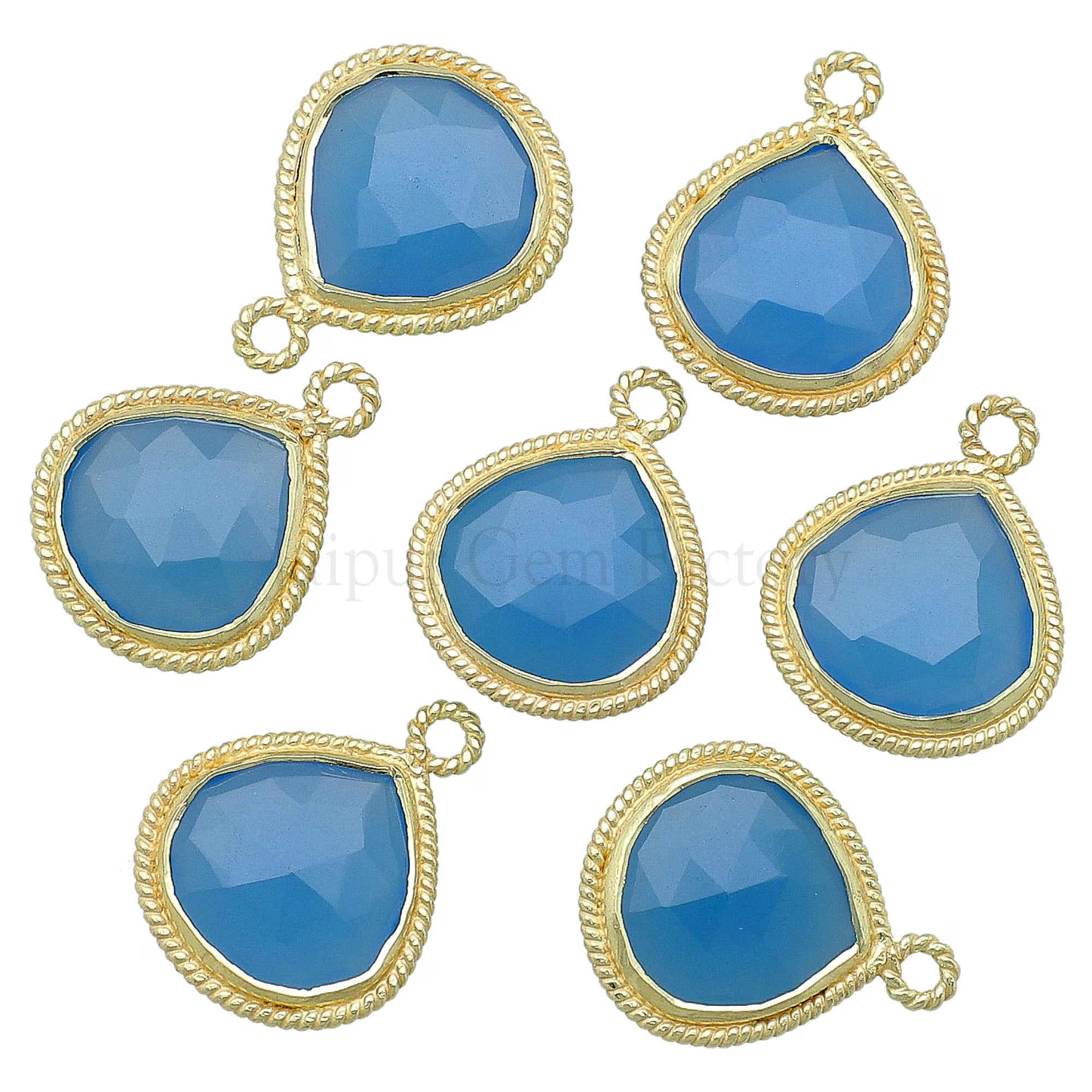 Blue Chalcedony Heart Gemstone Twisted Wire Gold Plated Sterling Silver Pendant