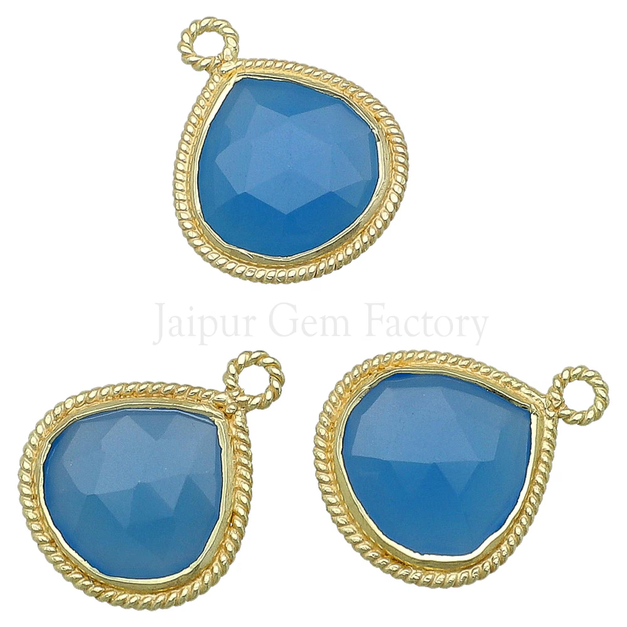 Blue Chalcedony Heart Gemstone Twisted Wire Gold Plated Sterling Silver Pendant