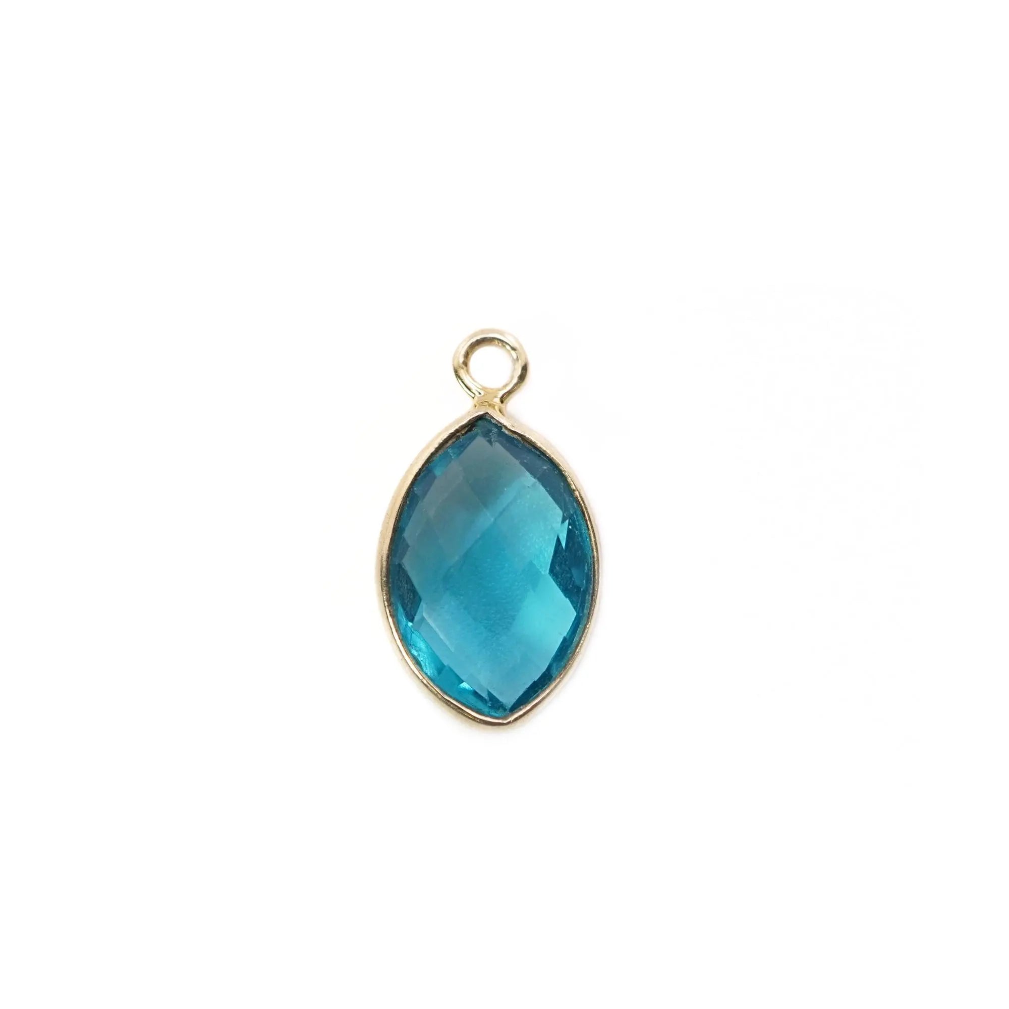 Blue Topaz Marquise Shape Gemstone Gold Plated Sterling Silver Bezel Charm Pendant 