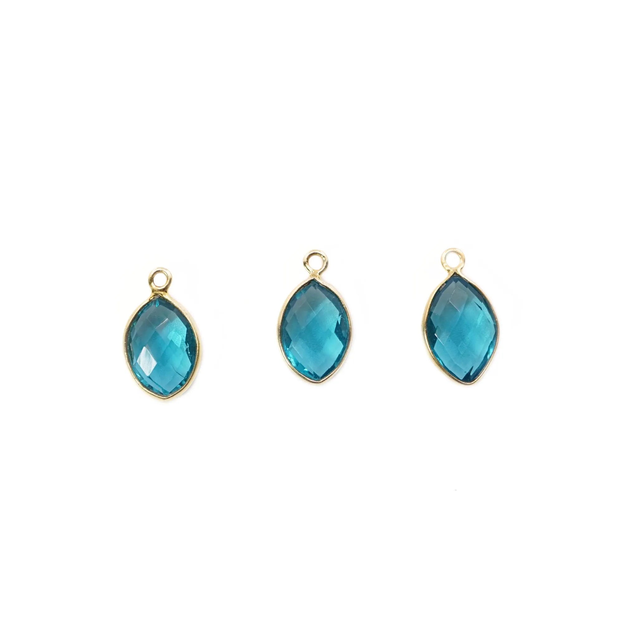 Blue Topaz Marquise Shape Gemstone Gold Plated Sterling Silver Bezel Charm Pendant 
