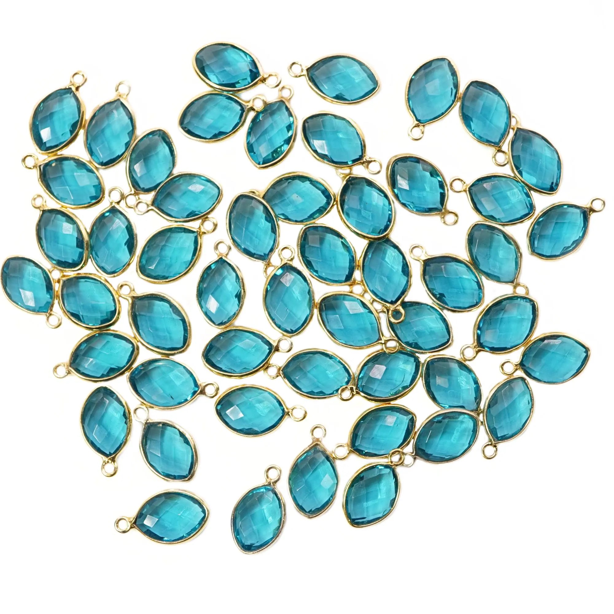 Blue Topaz Marquise Shape Gemstone Gold Plated Sterling Silver Bezel Charm Pendant 