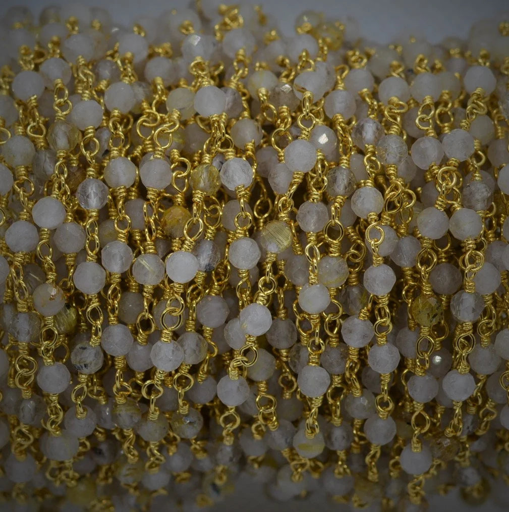 Brass chain golden rutile quartz beads

