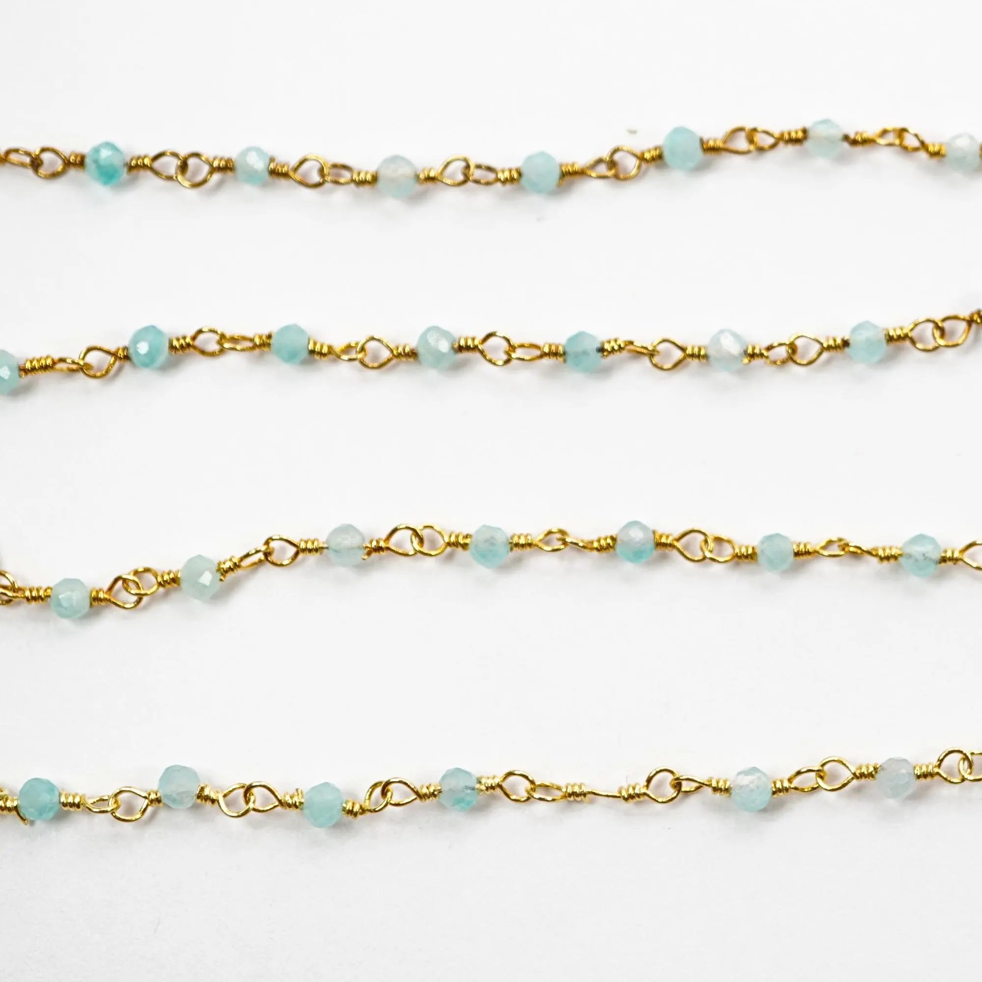Brass gold plated Aqua gemstone chain

