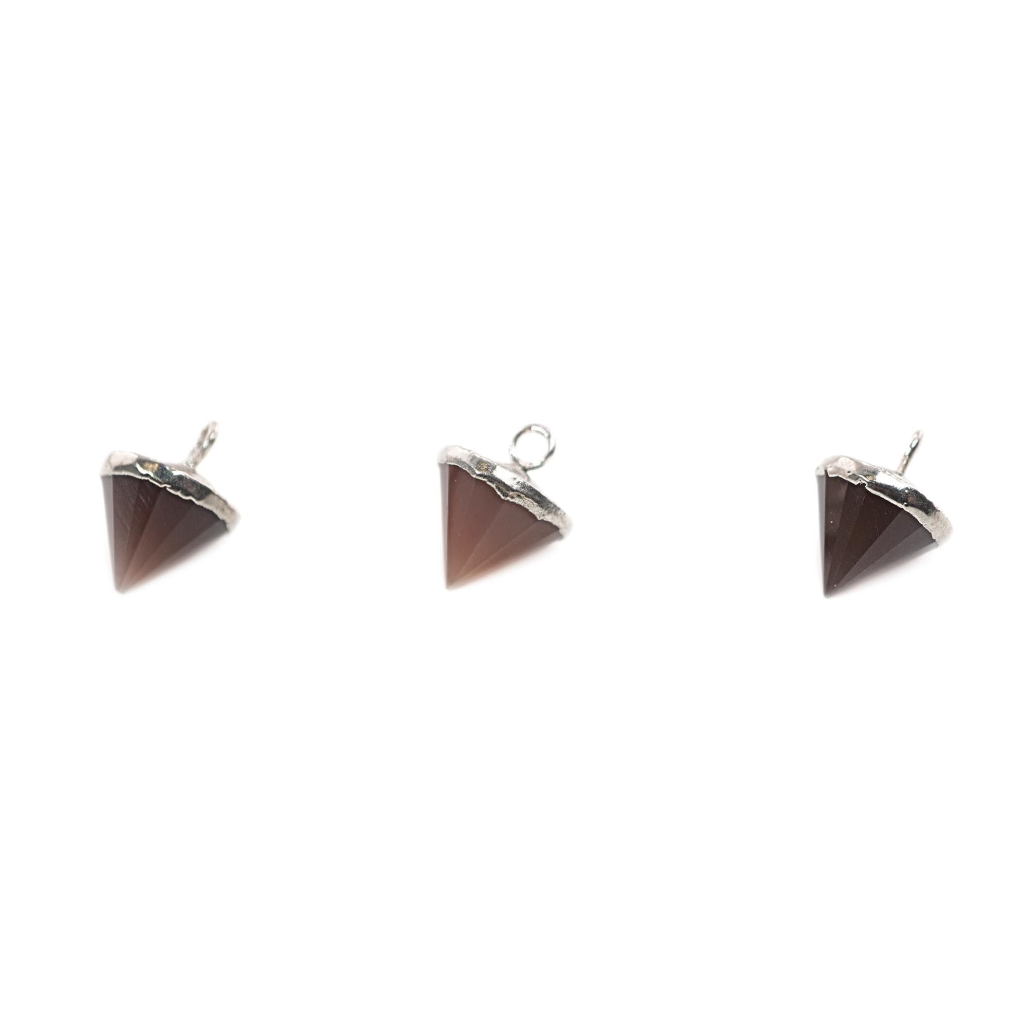 Brown Chocolate Moonstone Pointed Cone Shape Gemstone Silver Electroplated Charm Pendant 
