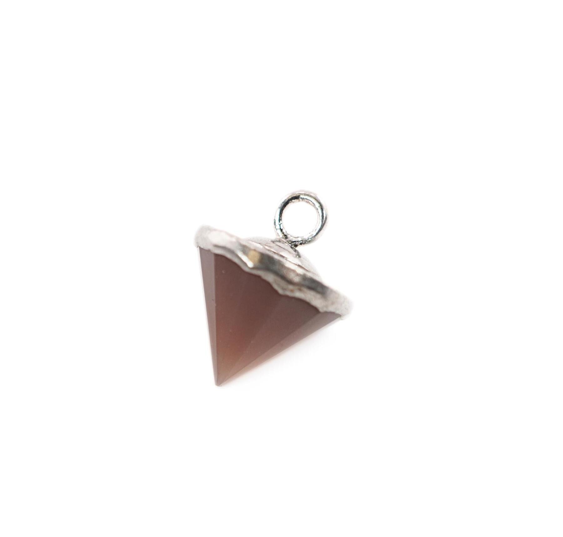 Brown Chocolate Moonstone Pointed Cone Shape Gemstone Silver Electroplated Charm Pendant 