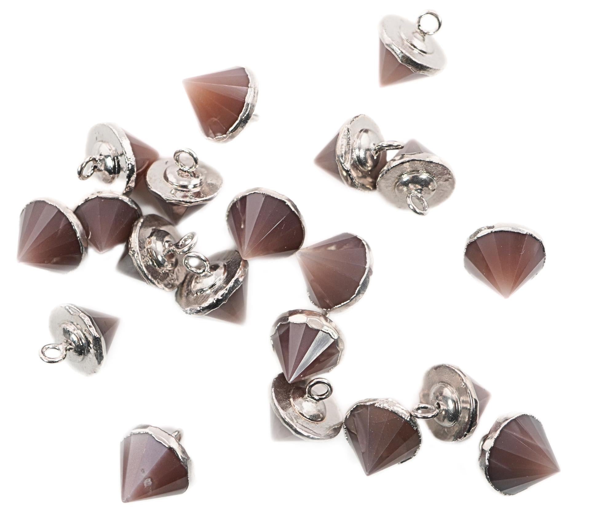 Brown Chocolate Moonstone Pointed Cone Shape Gemstone Silver Electroplated Charm Pendant 