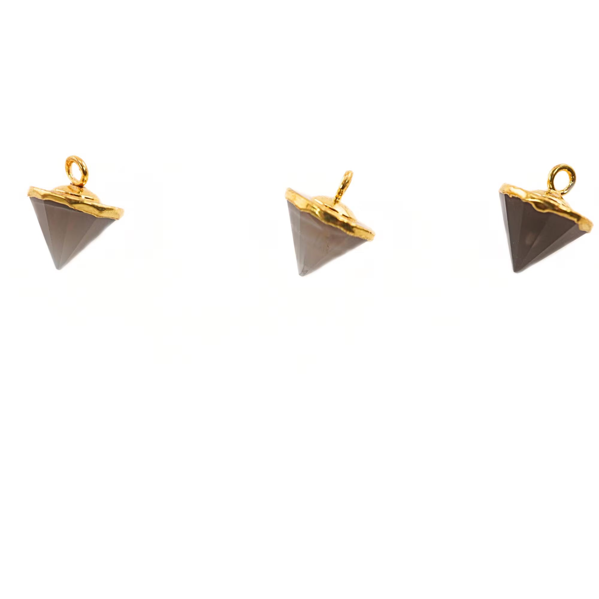 Brown Moonstone Pointed Cone Shape Gemstone Gold Electroplated Charm Pendant 