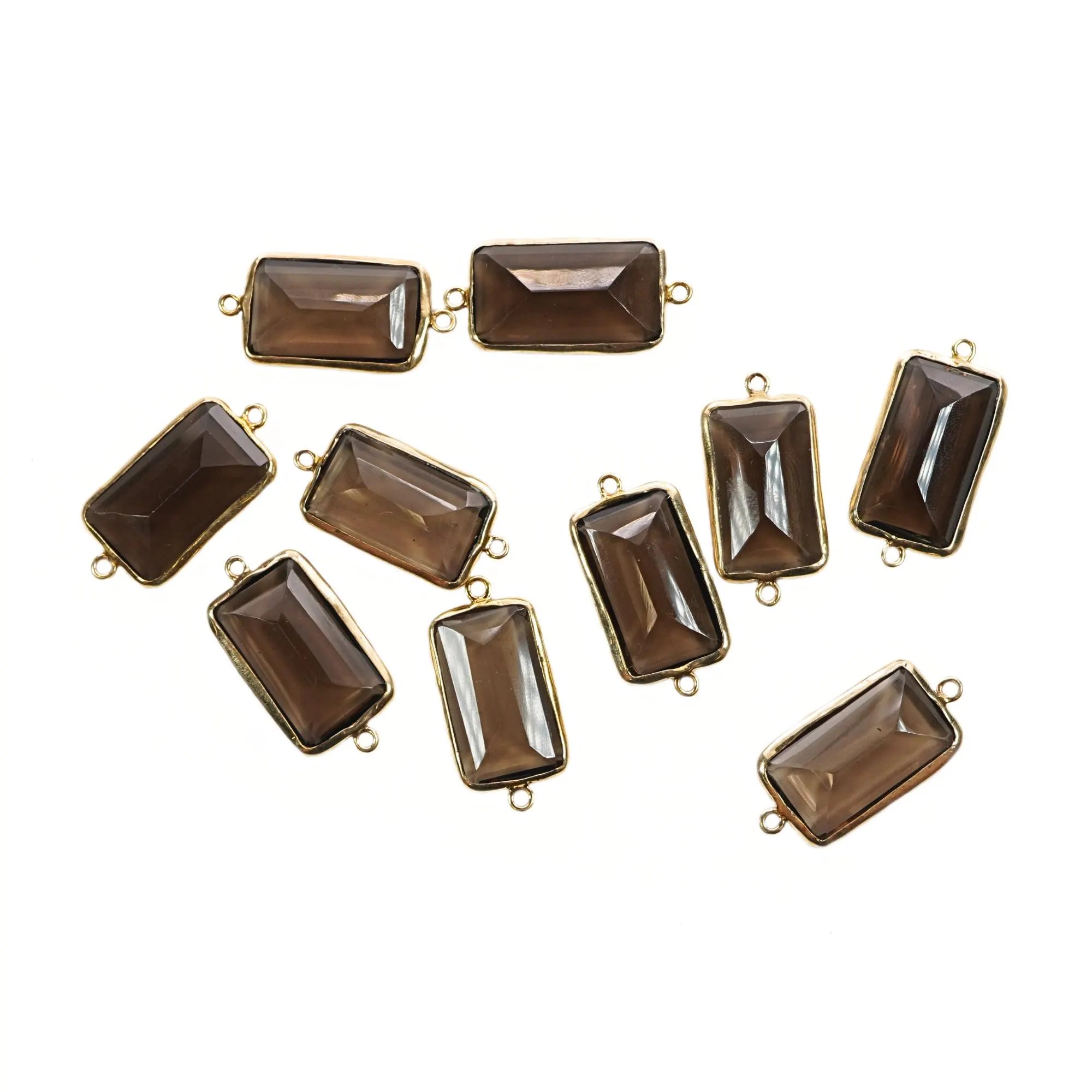 Brown Moonstone Rectangle Shape Gemstone Gold Plated Sterling Silver Bezel Charm Connector