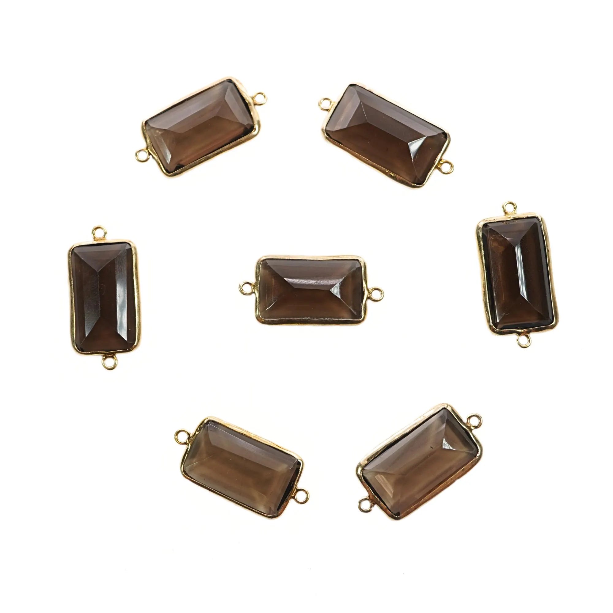 Brown Moonstone Rectangle Shape Gemstone Gold Plated Sterling Silver Bezel Charm Connector