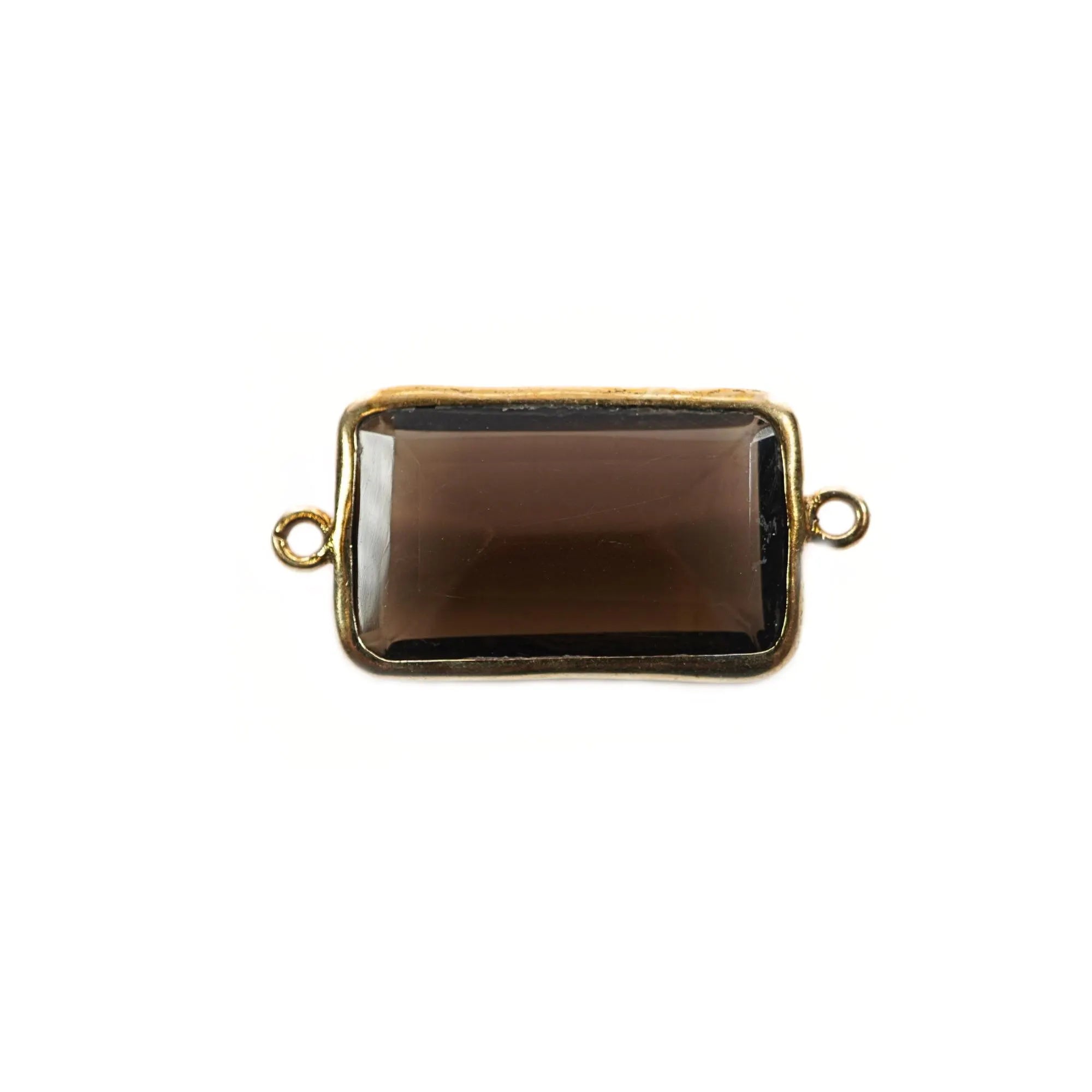 Brown Moonstone Rectangle Shape Gemstone Gold Plated Sterling Silver Bezel Charm Connector