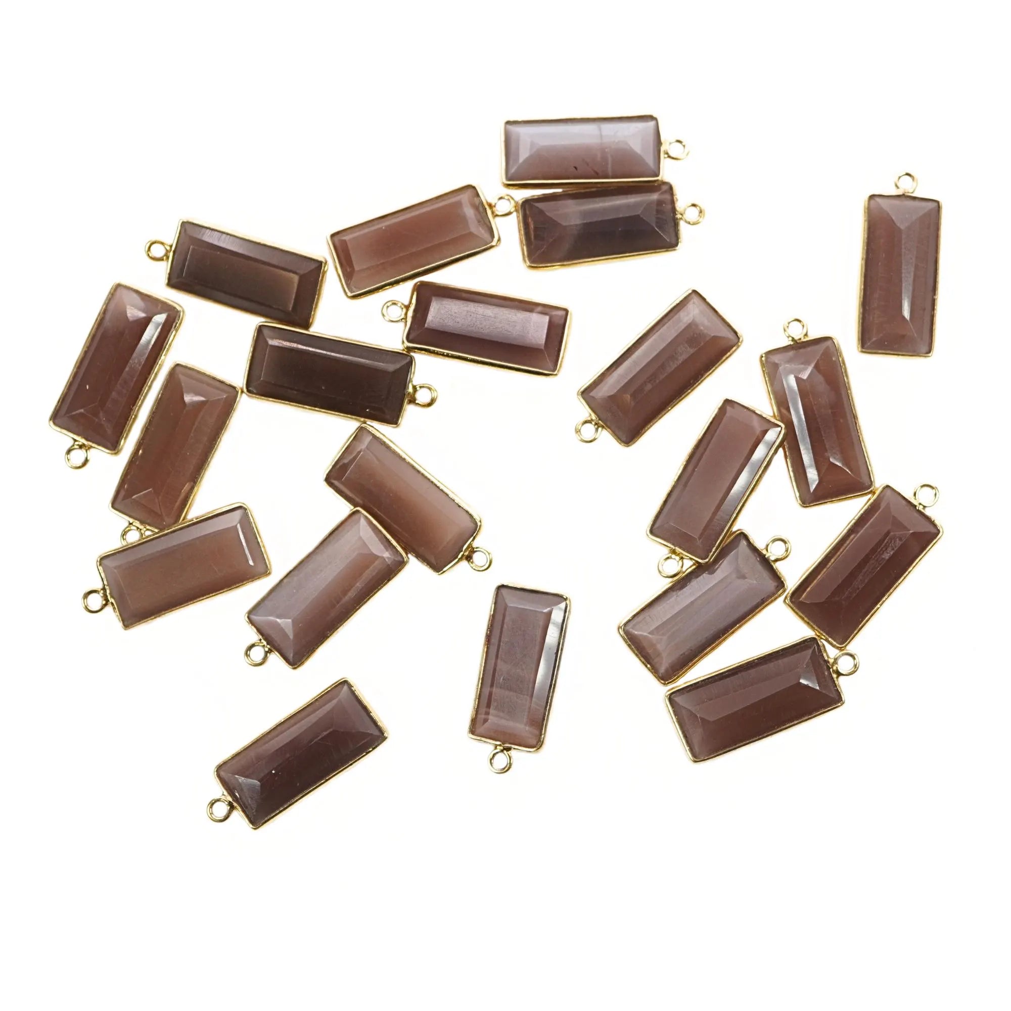 Brown Moonstone Rectangle Shape Gemstone Sterling Silver Bezel Bar Charm Pendant 