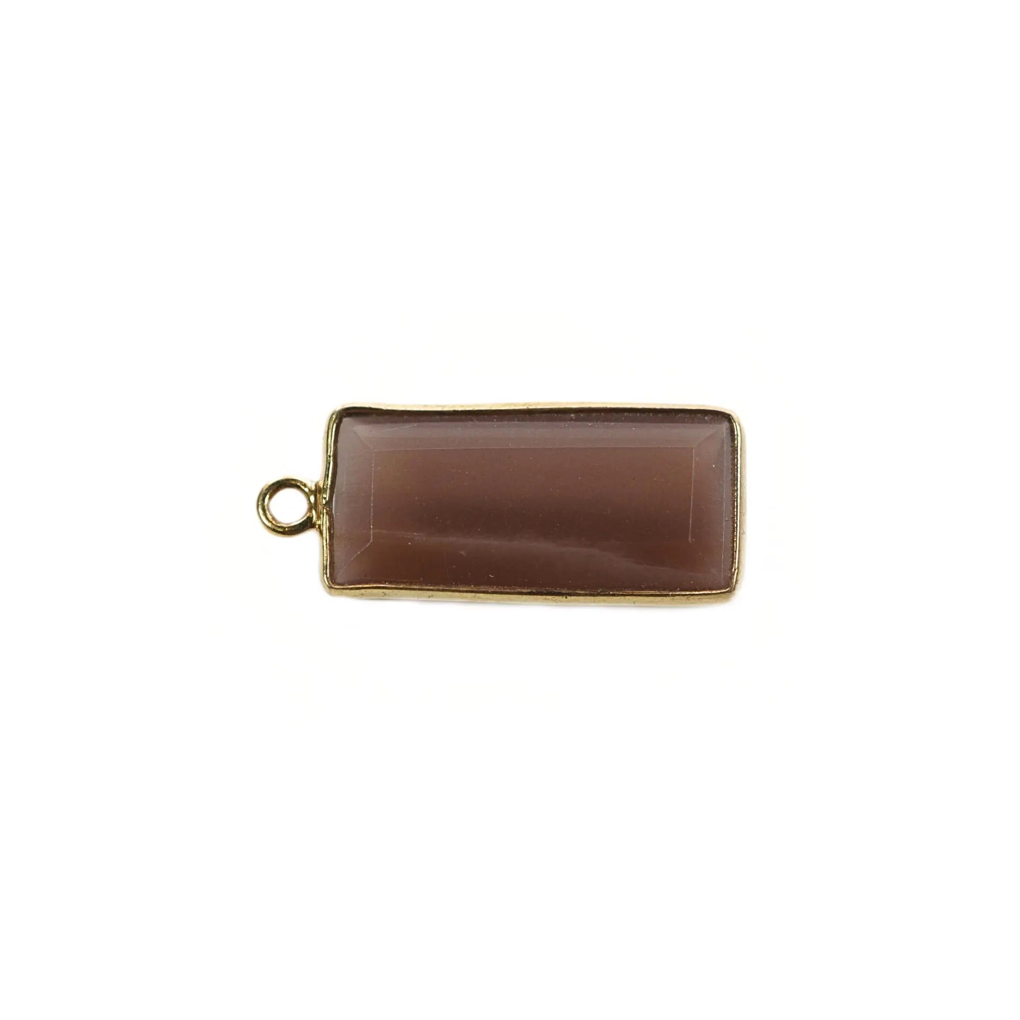 Brown Moonstone Rectangle Shape Gemstone Sterling Silver Bezel Bar Charm Pendant 