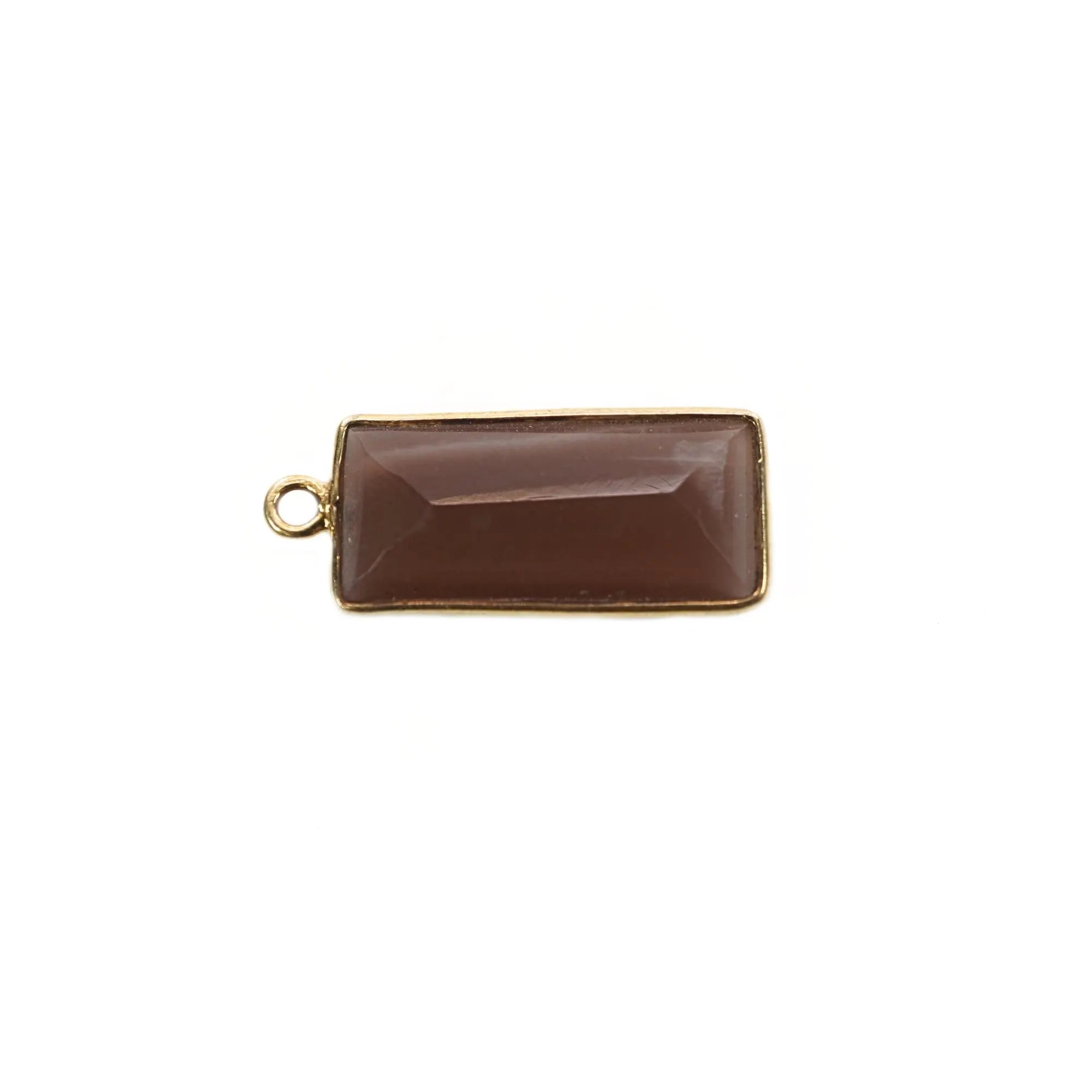 Brown Moonstone Rectangle Shape Gemstone Sterling Silver Bezel Bar Charm Pendant 