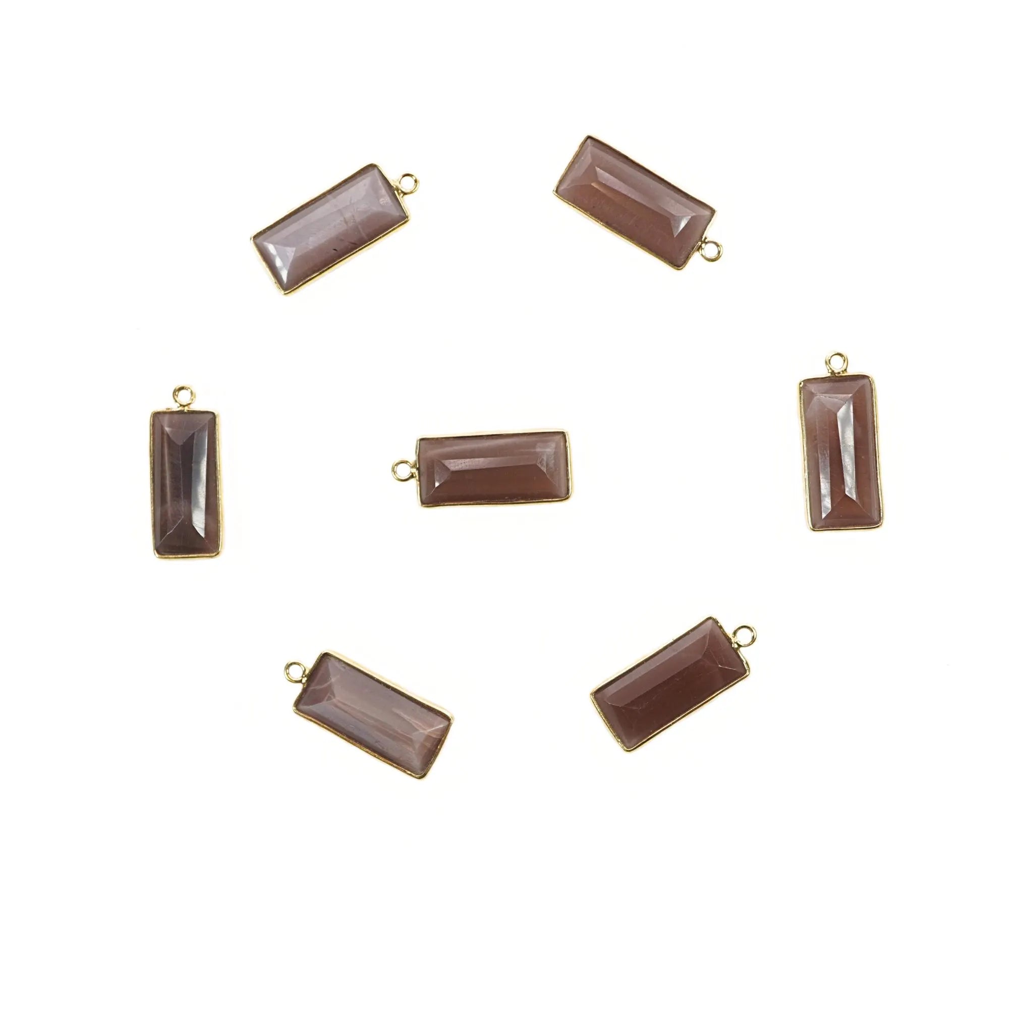 Brown Moonstone Rectangle Shape Gemstone Sterling Silver Bezel Bar Charm Pendant 
