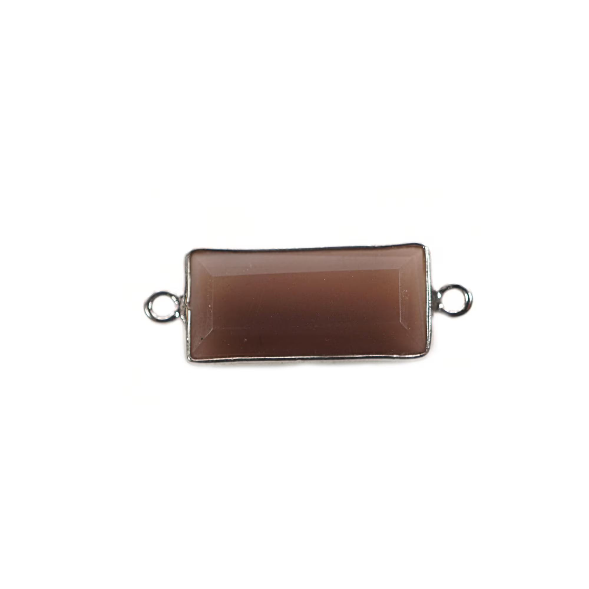 Brown Moonstone Rectangle Shape Gemstone Sterling Silver Bezel Charm Connector 
