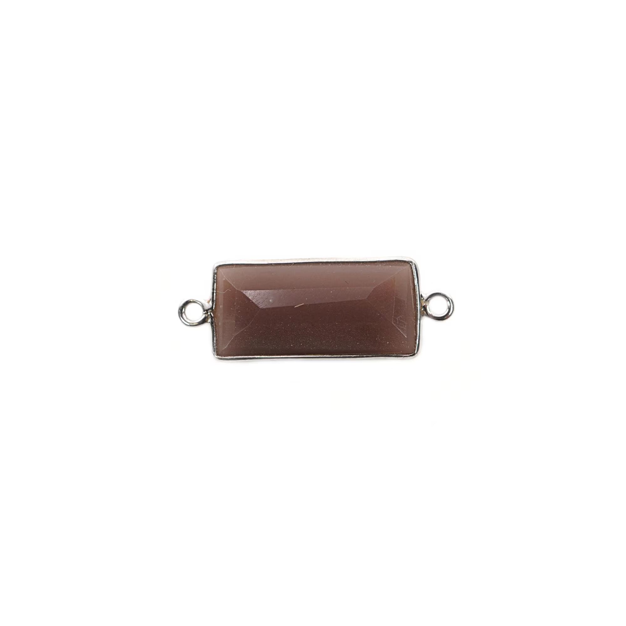 Brown Moonstone Rectangle Shape Gemstone Sterling Silver Bezel Charm Connector 