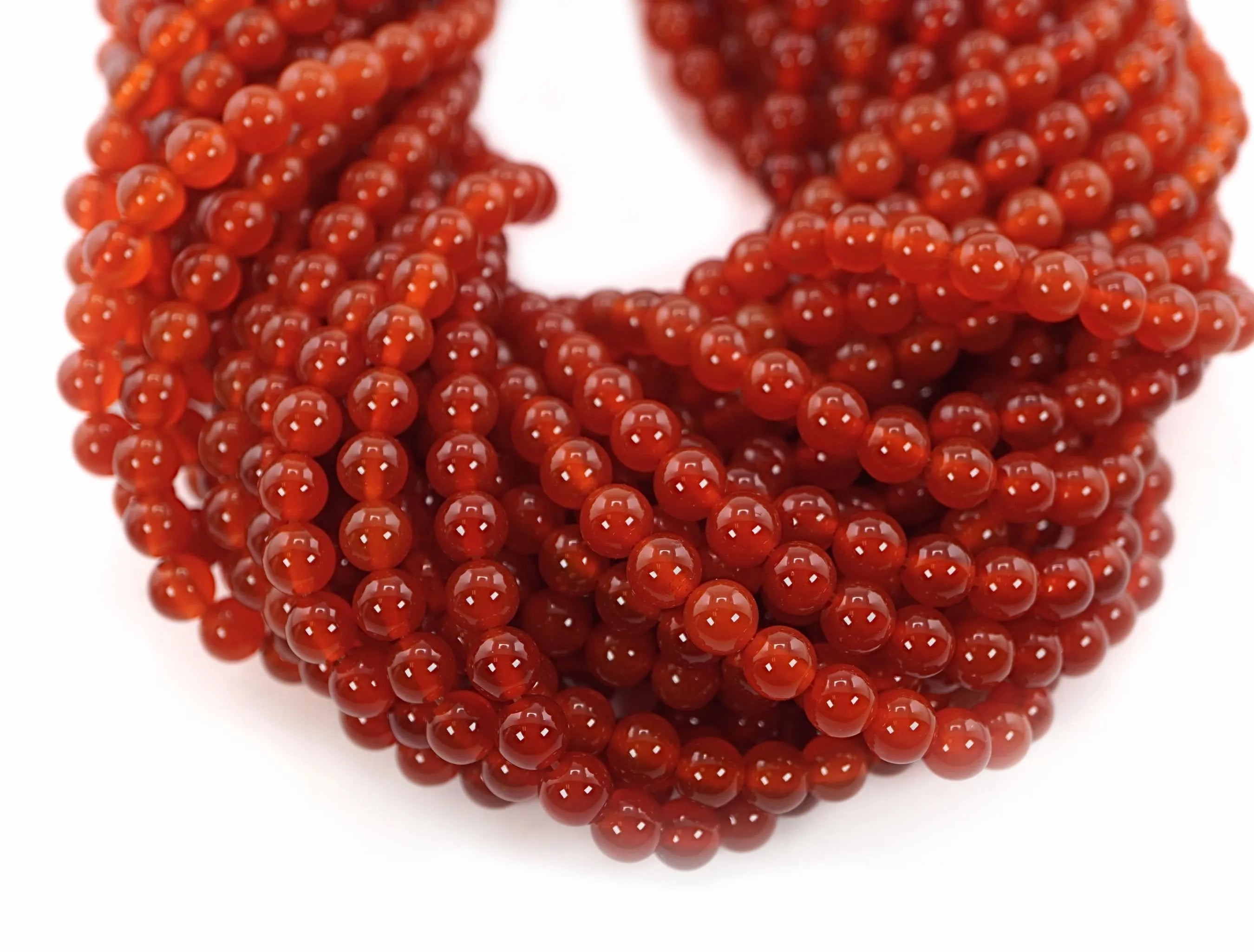 Burnt Orange Agate Smooth Round Gemstone Strand Beads