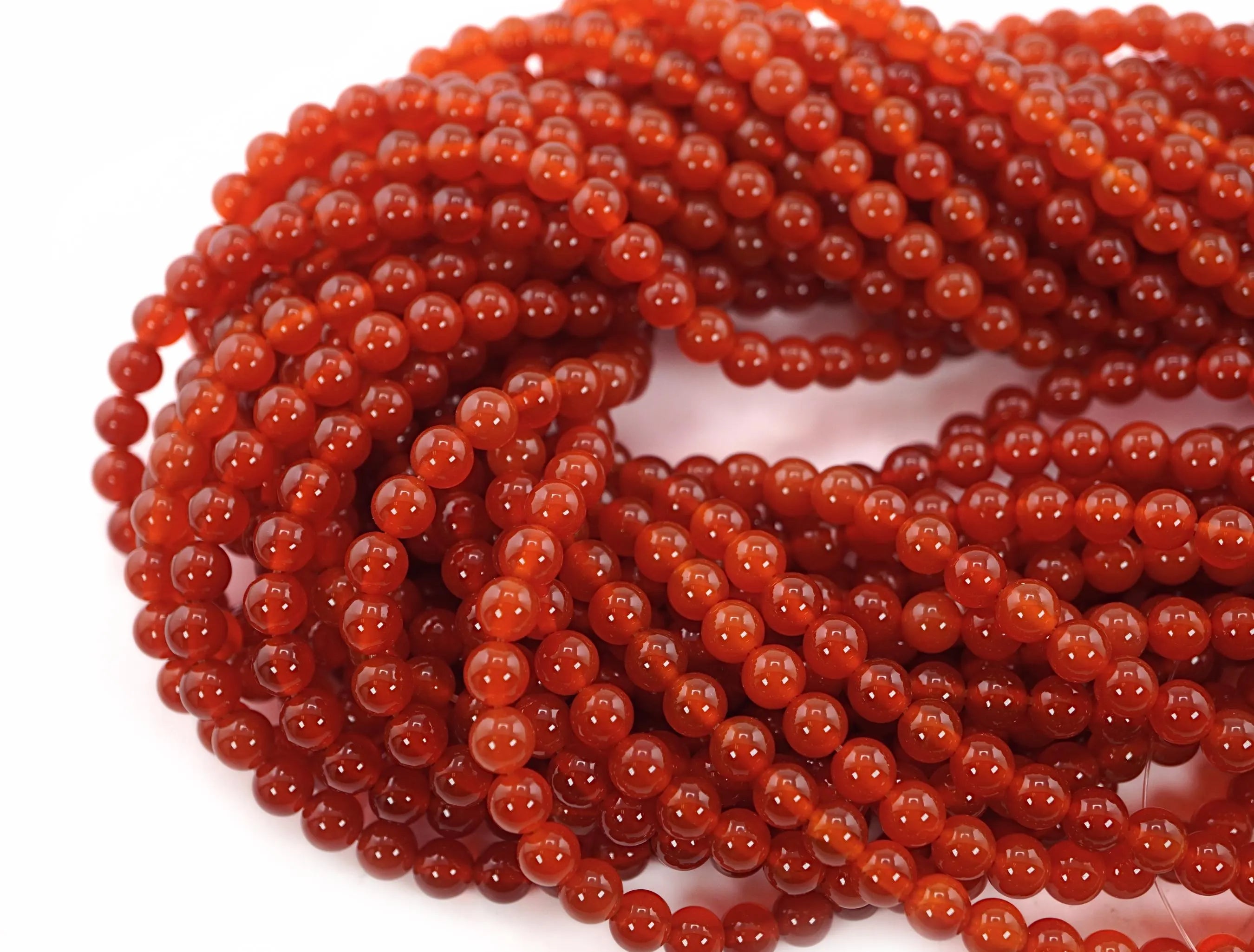 Burnt Orange Agate Smooth Round Gemstone Strand Beads