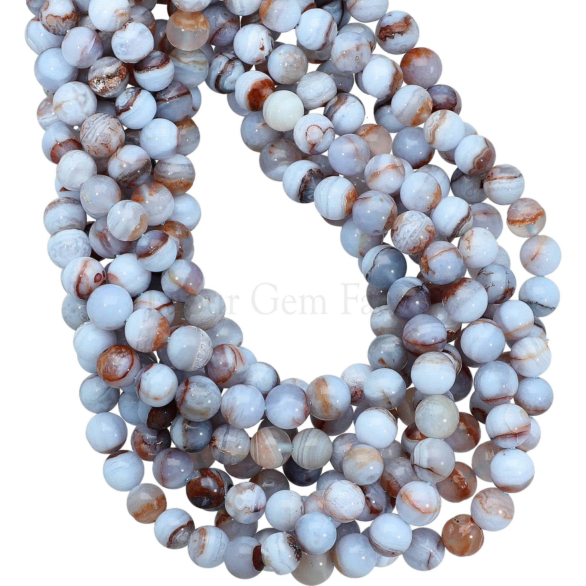 Blue Lace Agate Smooth Round Shape Gemstone Strand Beads