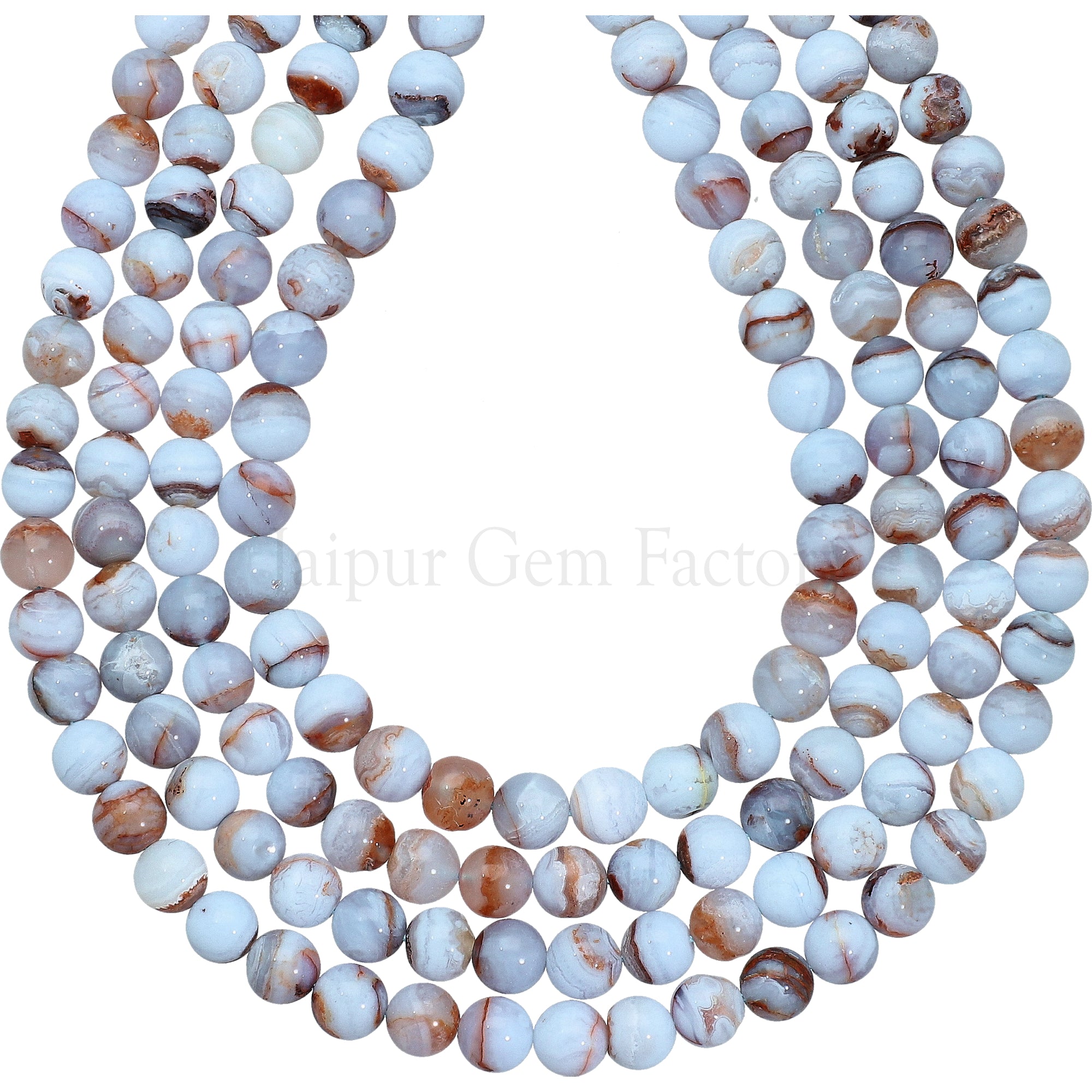 Blue Lace Agate Smooth Round Shape Gemstone Strand Beads