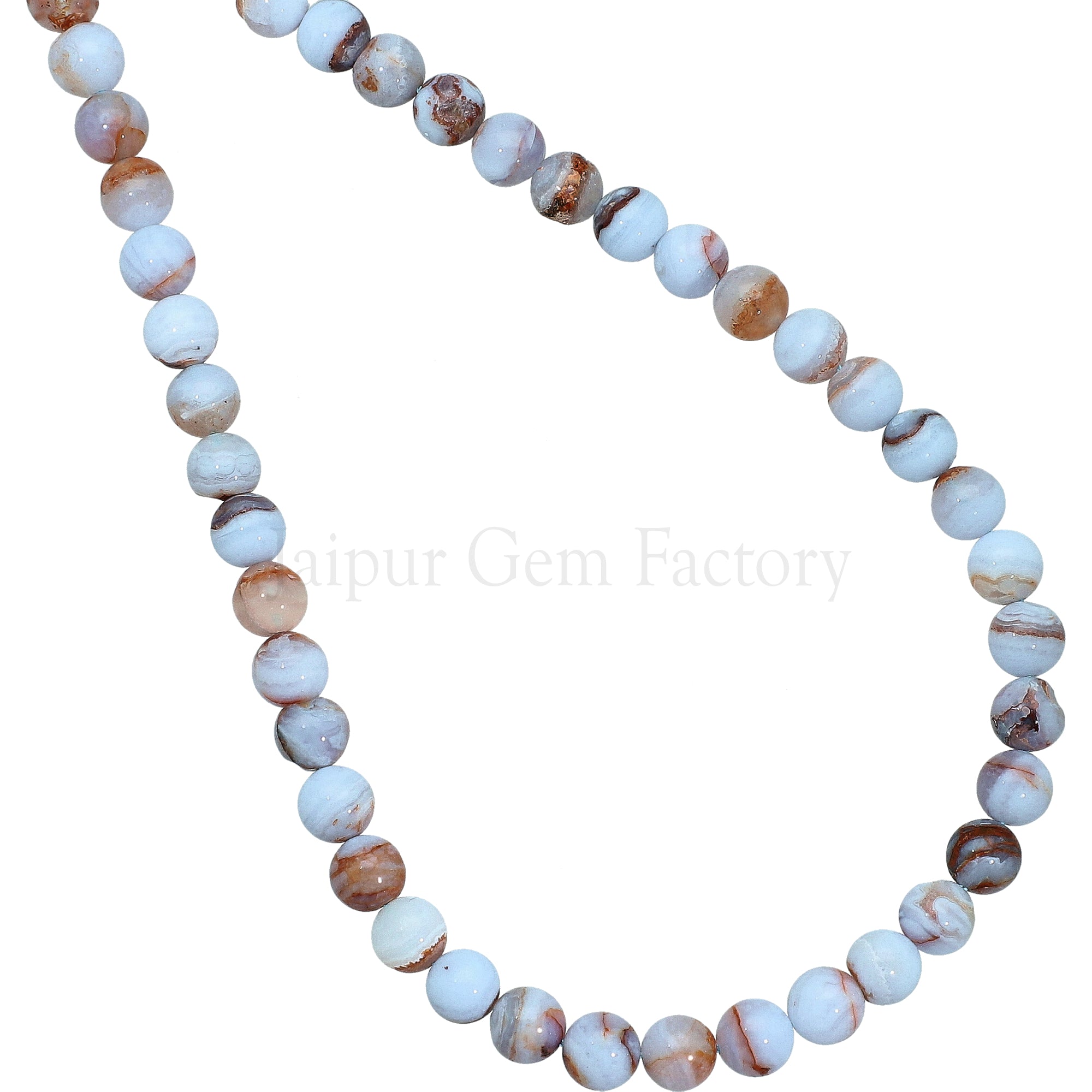 Blue Lace Agate Smooth Round Shape Gemstone Strand Beads