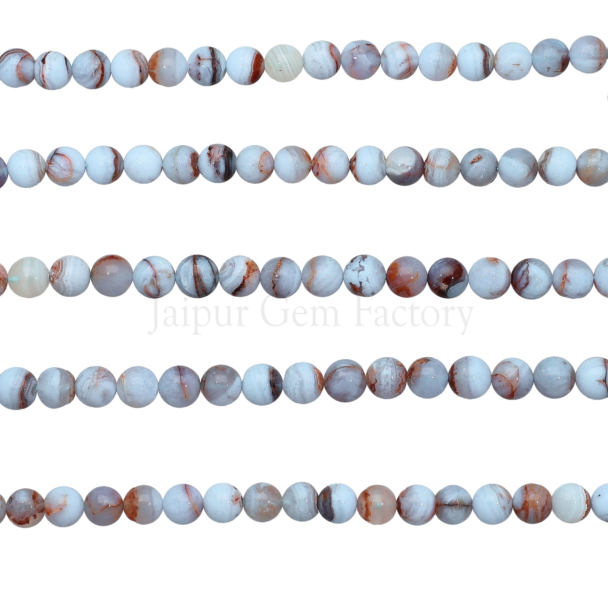 Blue Lace Agate Smooth Round Shape Gemstone Strand Beads