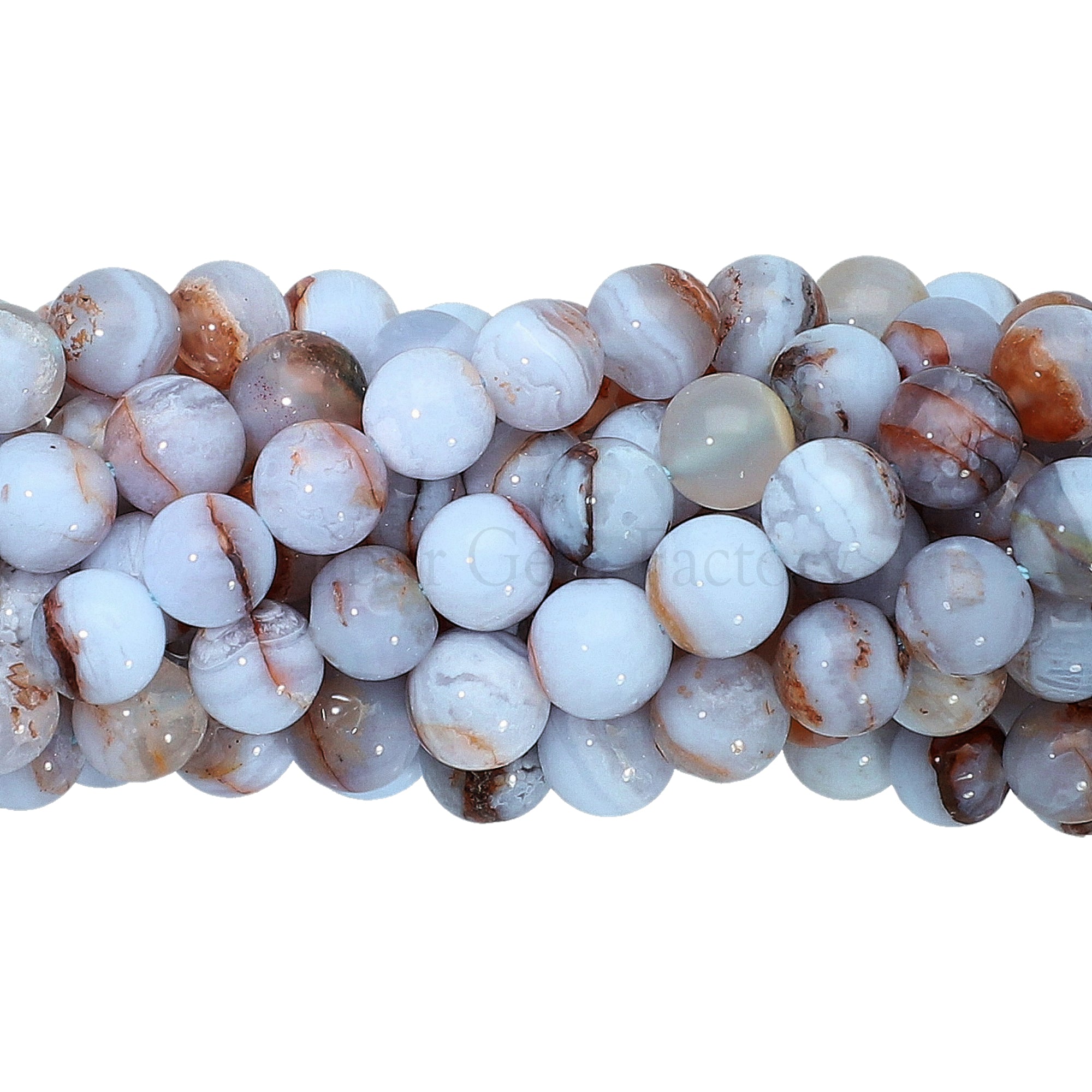 Blue Lace Agate Smooth Round Shape Gemstone Strand Beads