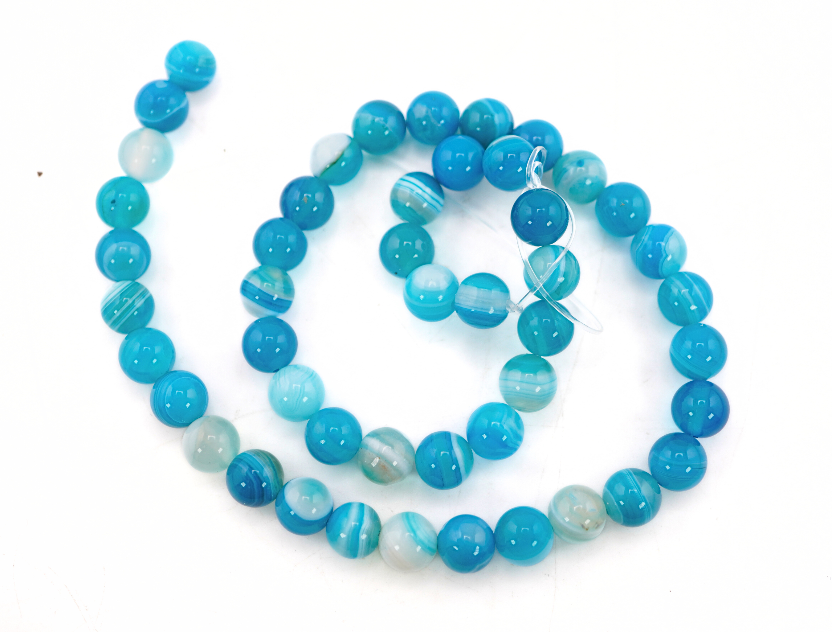 Blue Banded Agate Smooth Round Shape Gemstone Strand Beads