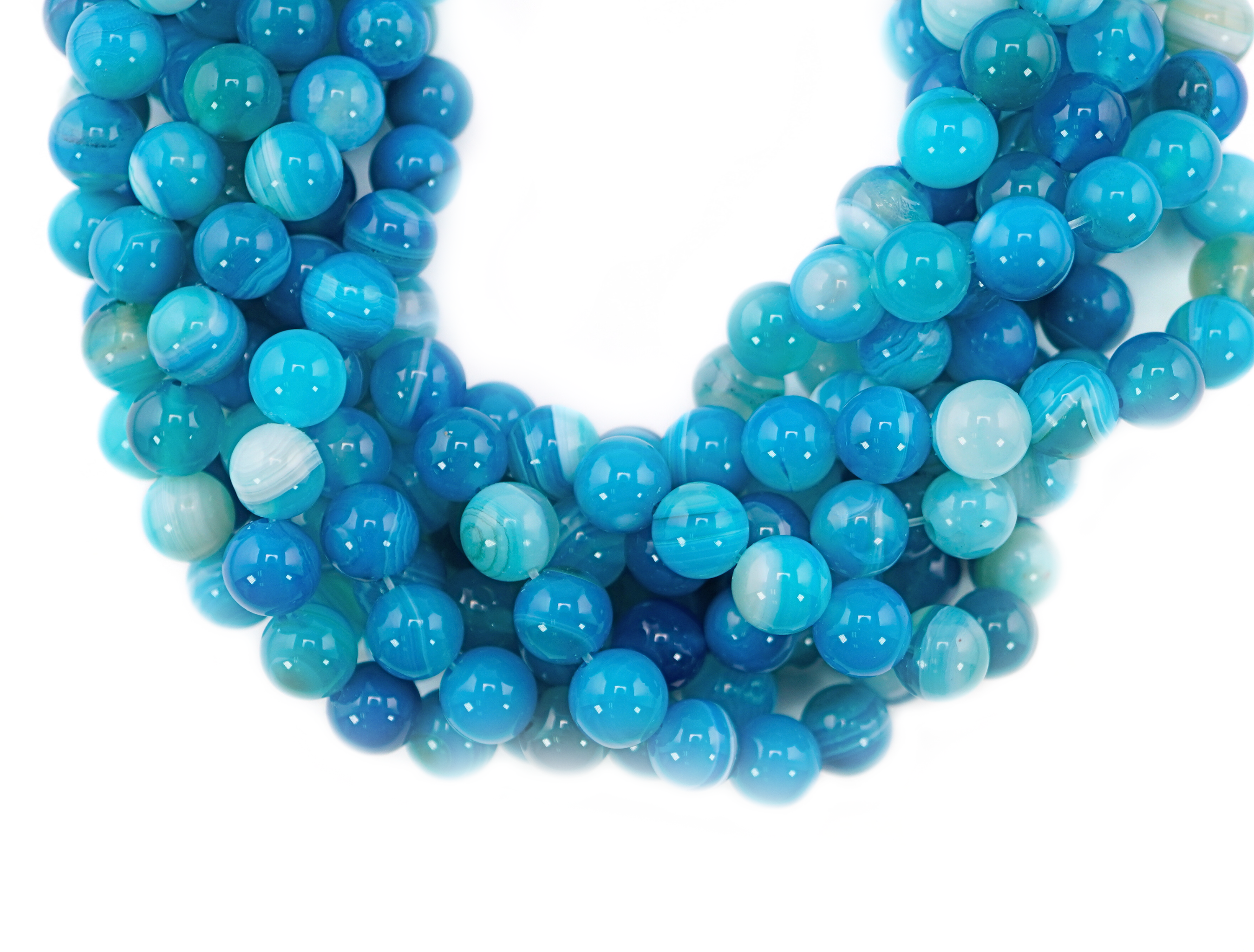 Blue Banded Agate Smooth Round Shape Gemstone Strand Beads