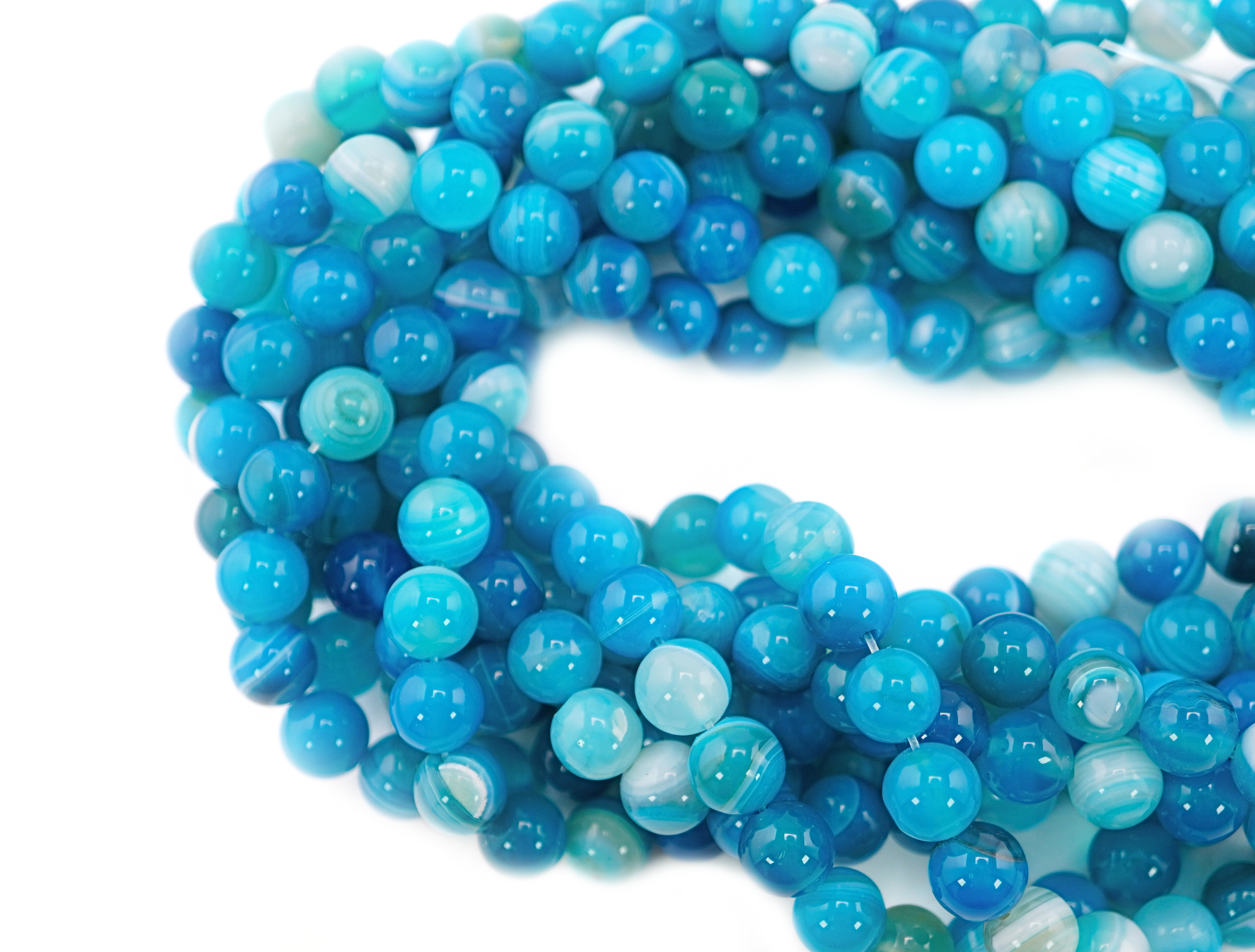 Blue Banded Agate Smooth Round Shape Gemstone Strand Beads