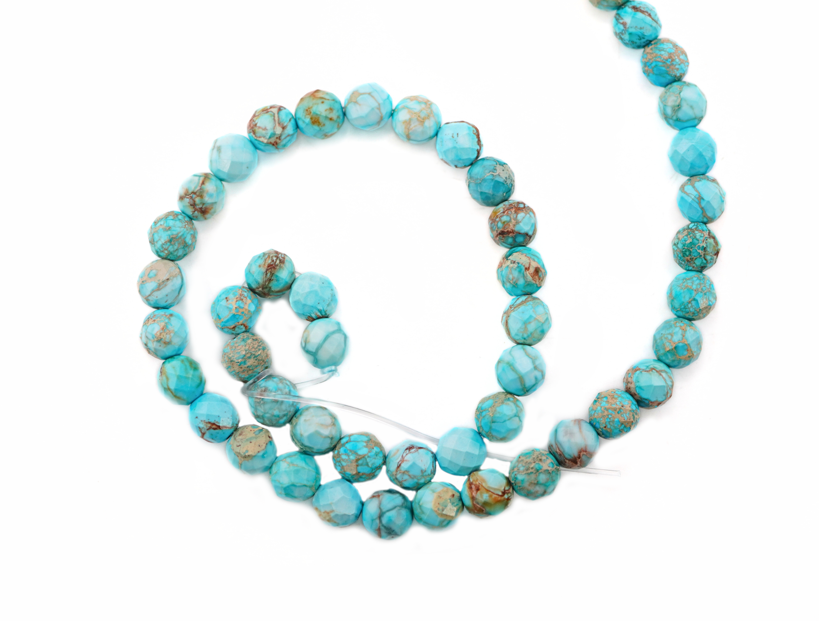 Impression Jasper Turquoise Faceted Round Shape Gemstone Strand Beads