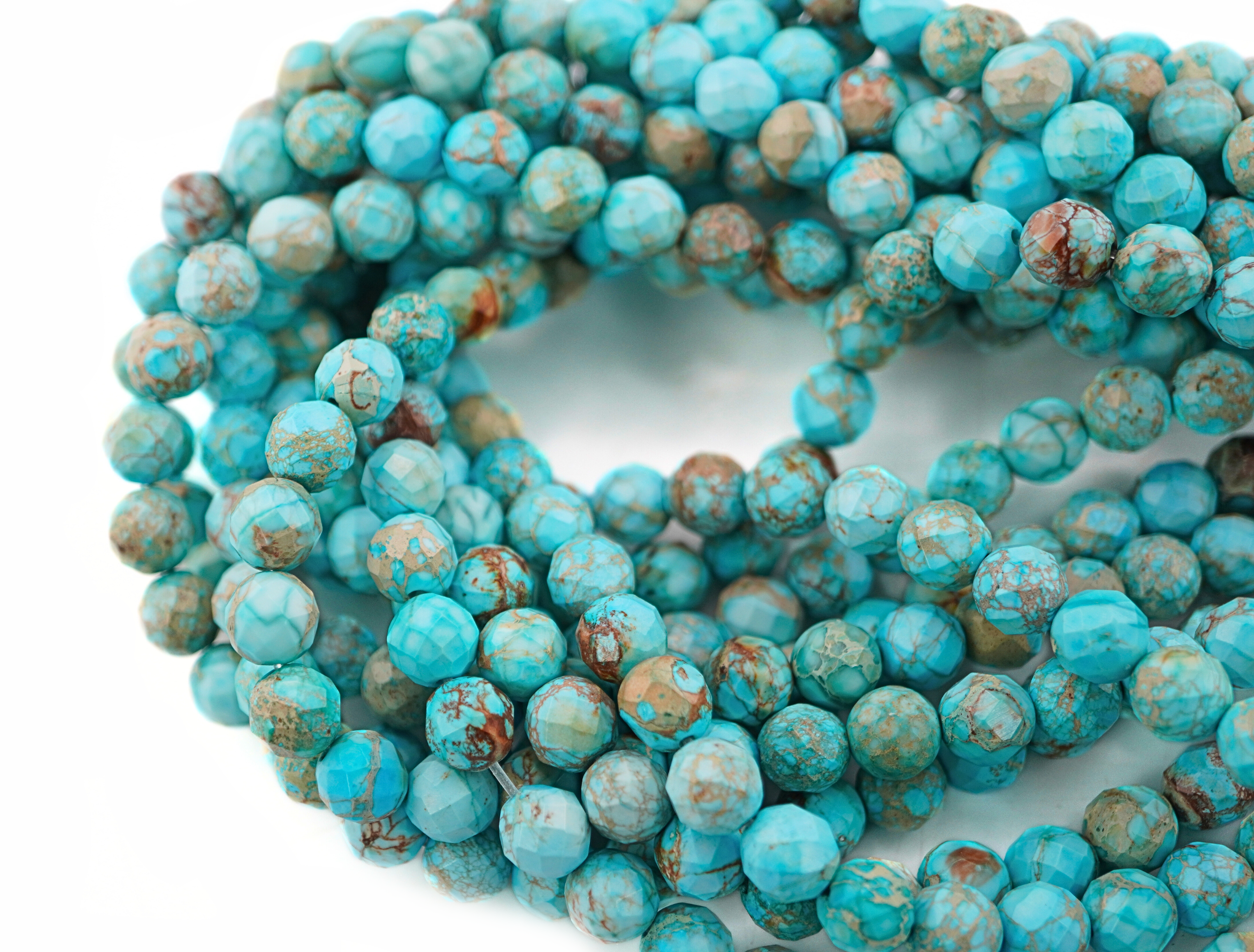 Impression Jasper Turquoise Faceted Round Shape Gemstone Strand Beads