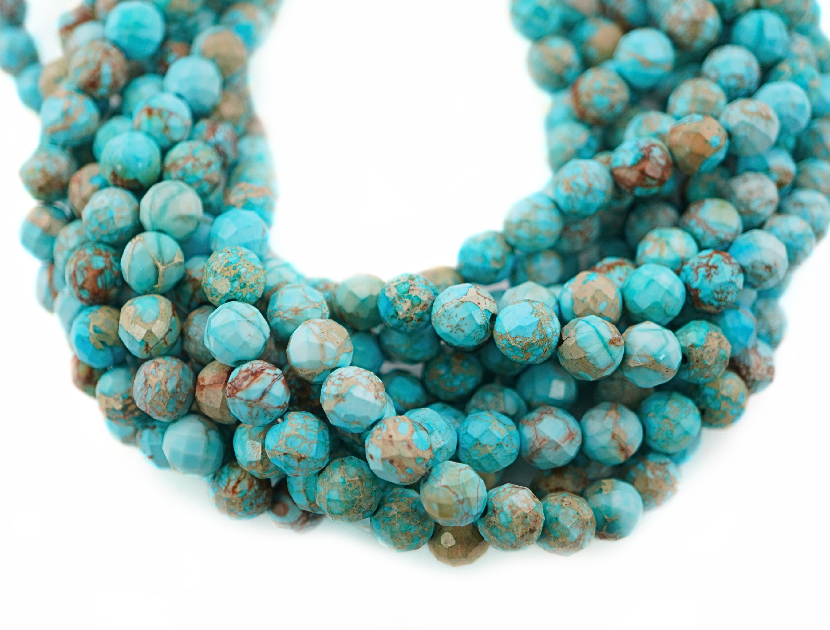 Impression Jasper Turquoise Faceted Round Shape Gemstone Strand Beads