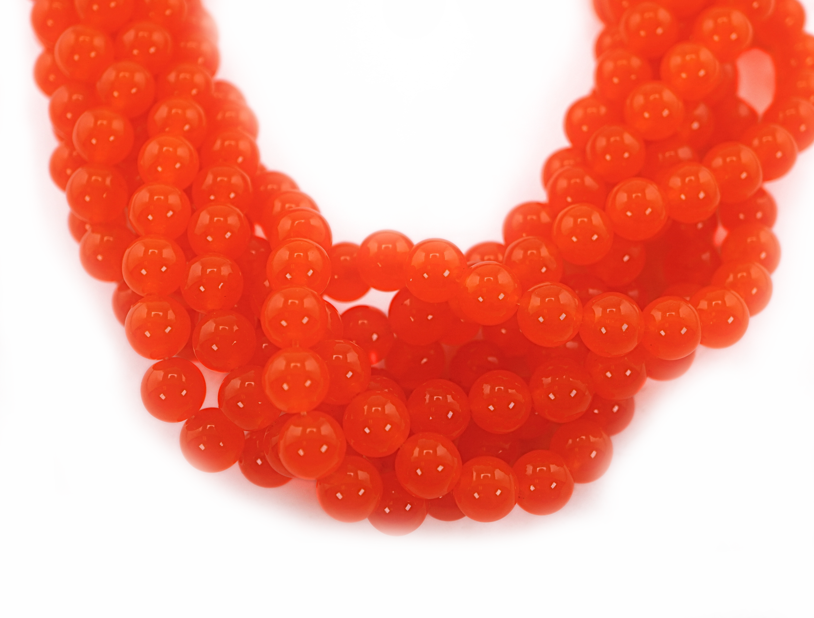 Orange Jade Smooth Round Shape Gemstone Strand Beads