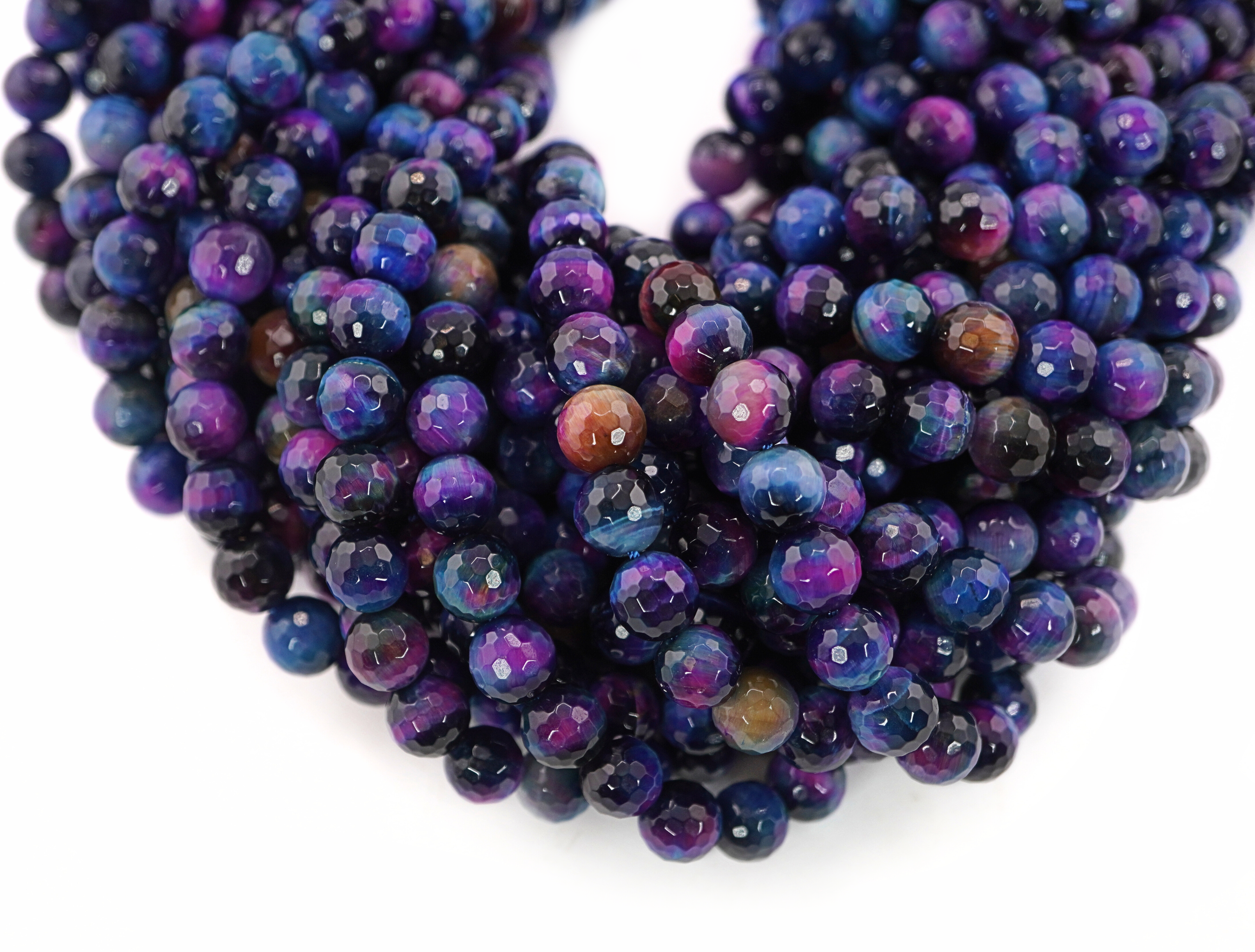 Galaxy Tiger Eye Faceted Round Beads strand