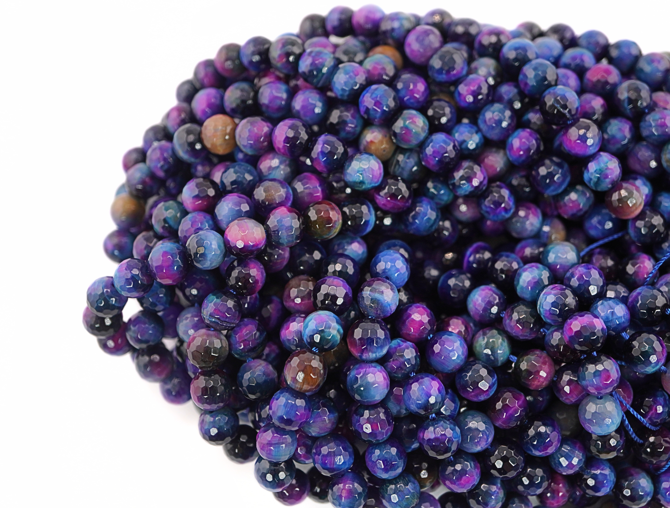 Galaxy Tiger Eye Faceted Round Beads strand