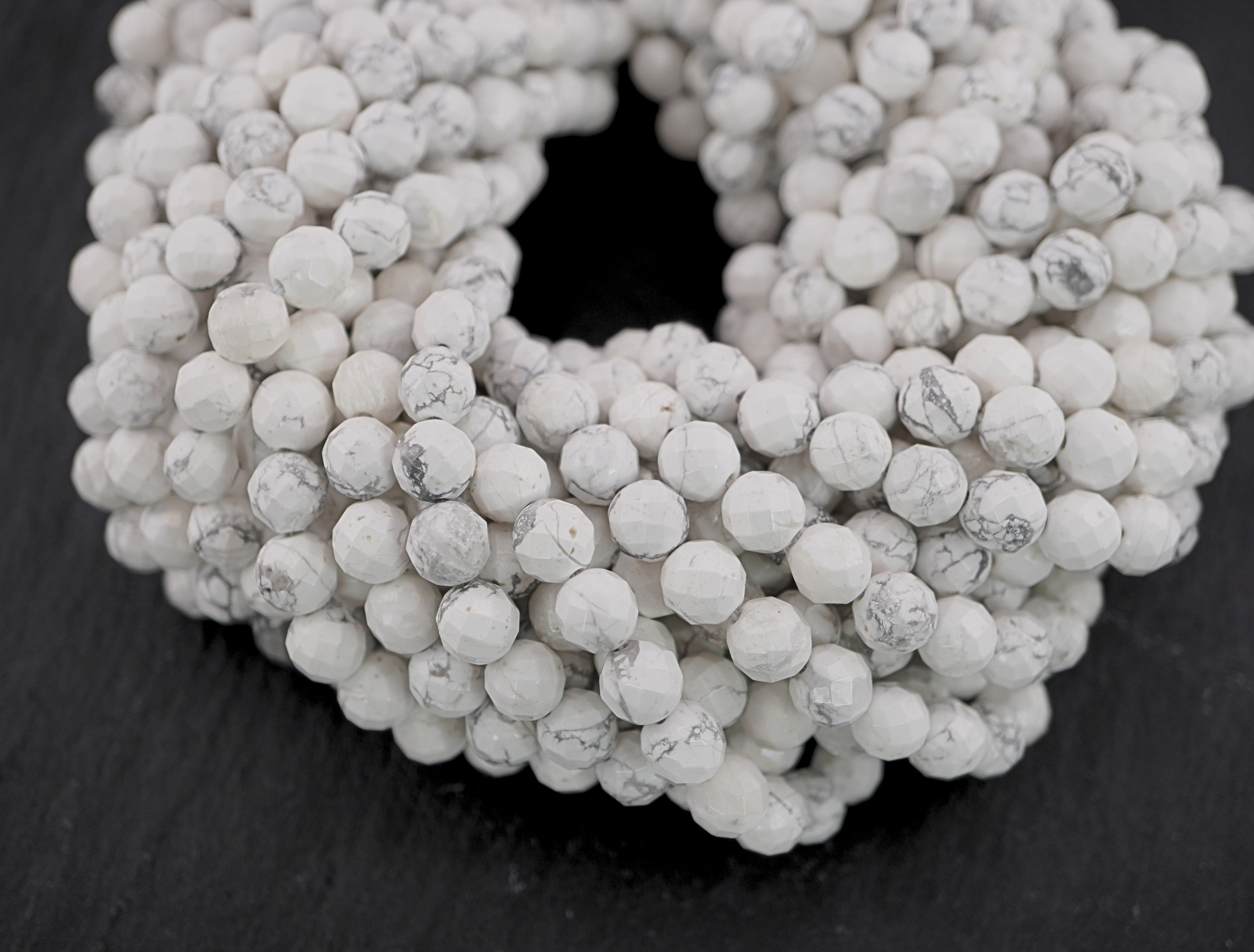 White Howlite Faceted Round Shape Gemstone Strand Beads