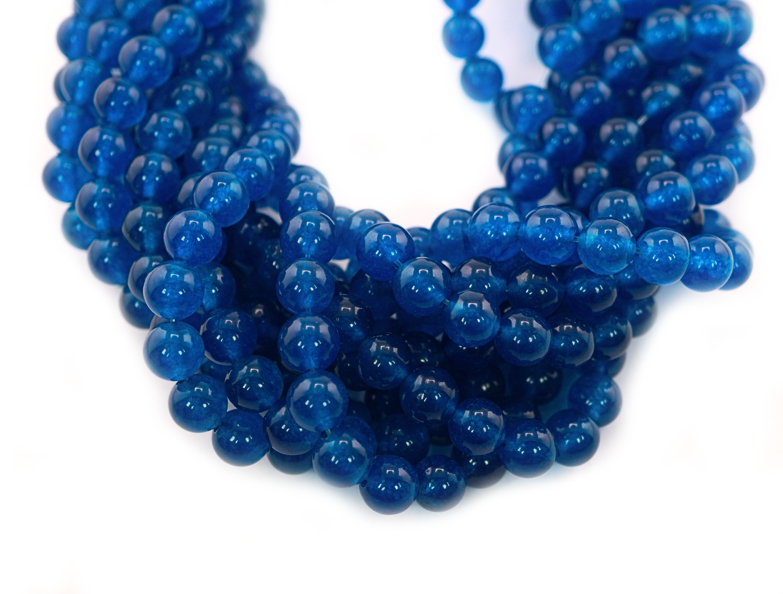 Blue Jade Smooth Round Shape Gemstone Strand Beads