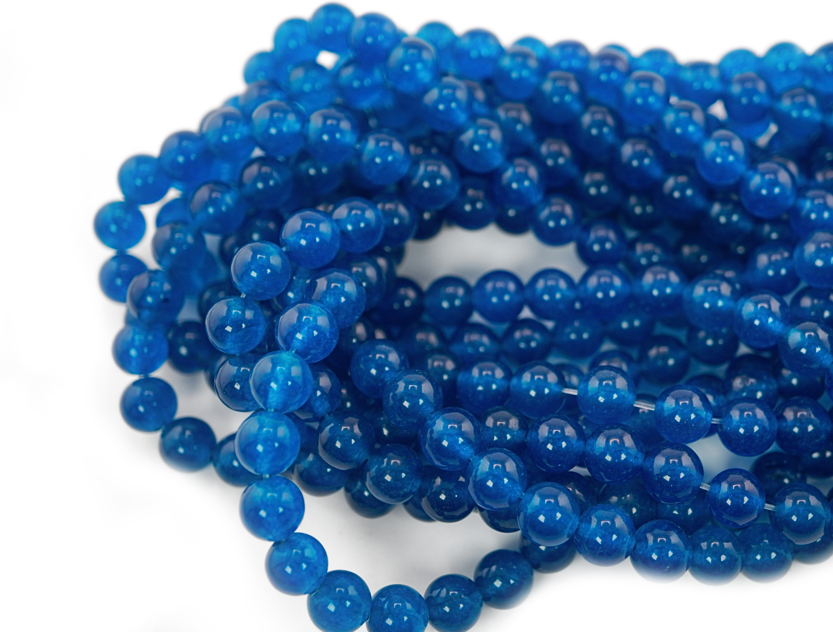 Blue Jade Smooth Round Shape Gemstone Strand Beads