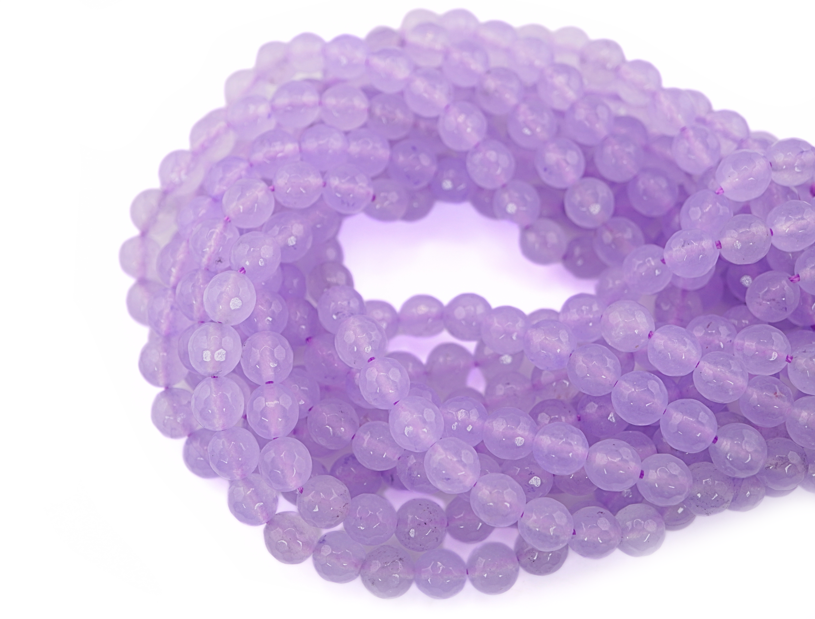 Lavender Chalcedony Faceted Round Shape Gemstone Strand Beads 