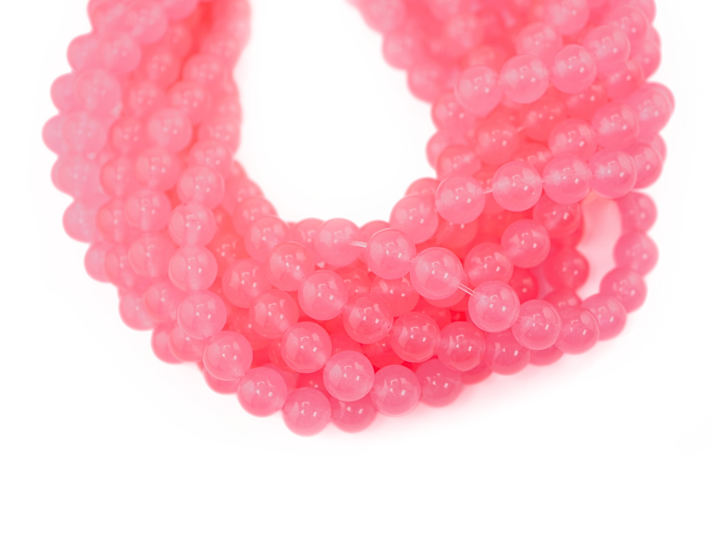 Pink Chalcedony Smooth Round Shape Gemstone Strand Beads